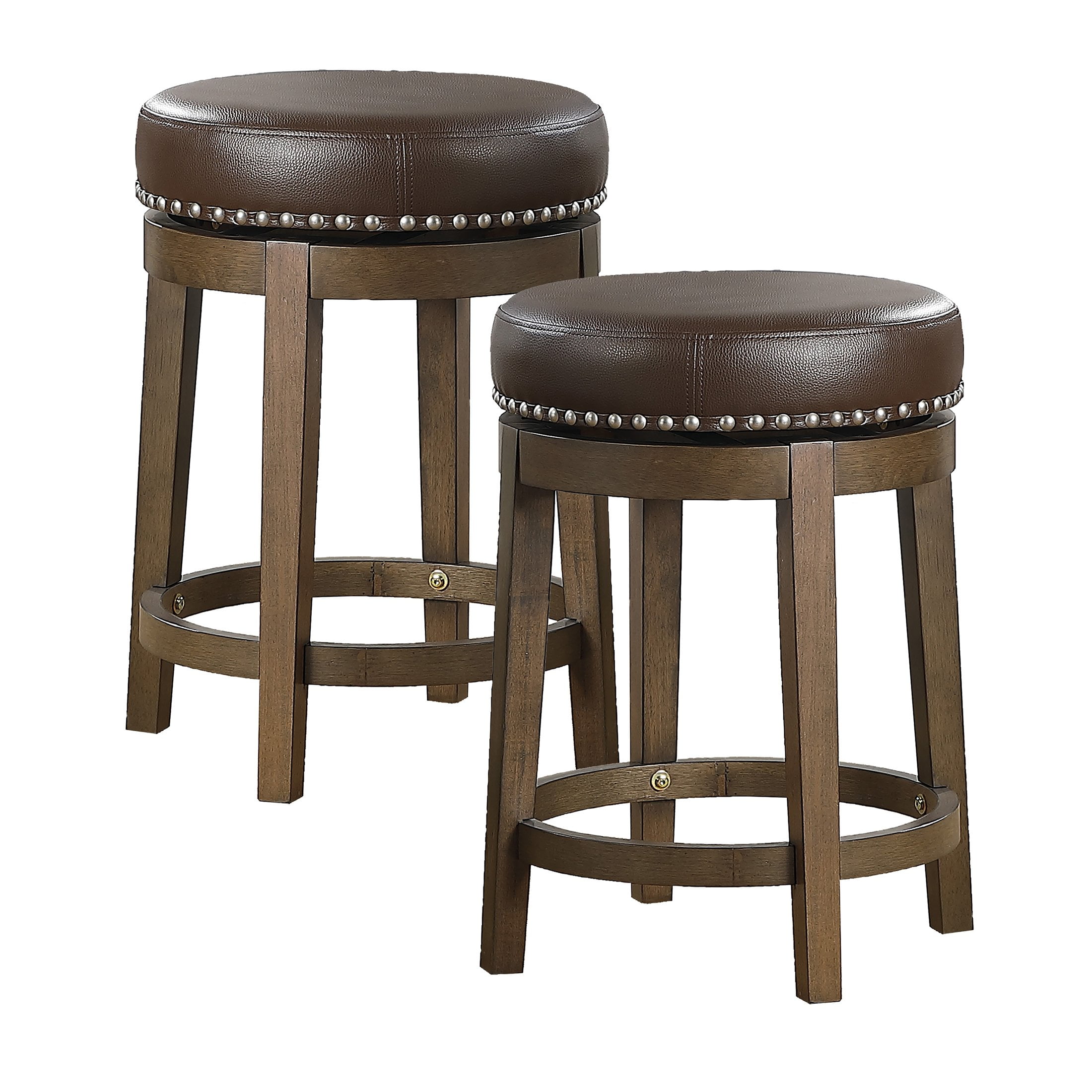 OakvillePark Muny Round Swivel Counter Height Barstool (Set of 2), Brown