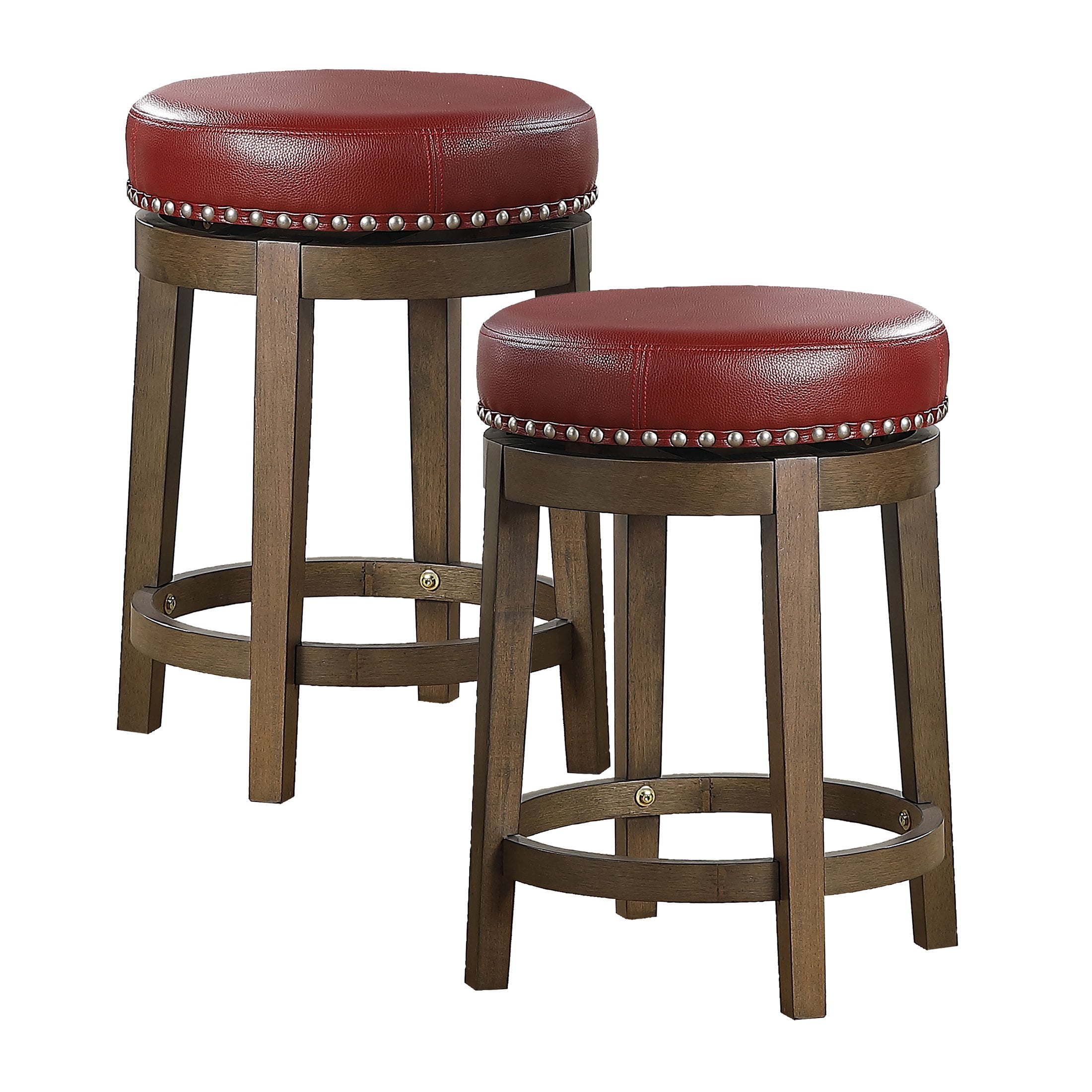 OakvillePark Muny Round Swivel Counter Height Barstool (Set of 2), Red