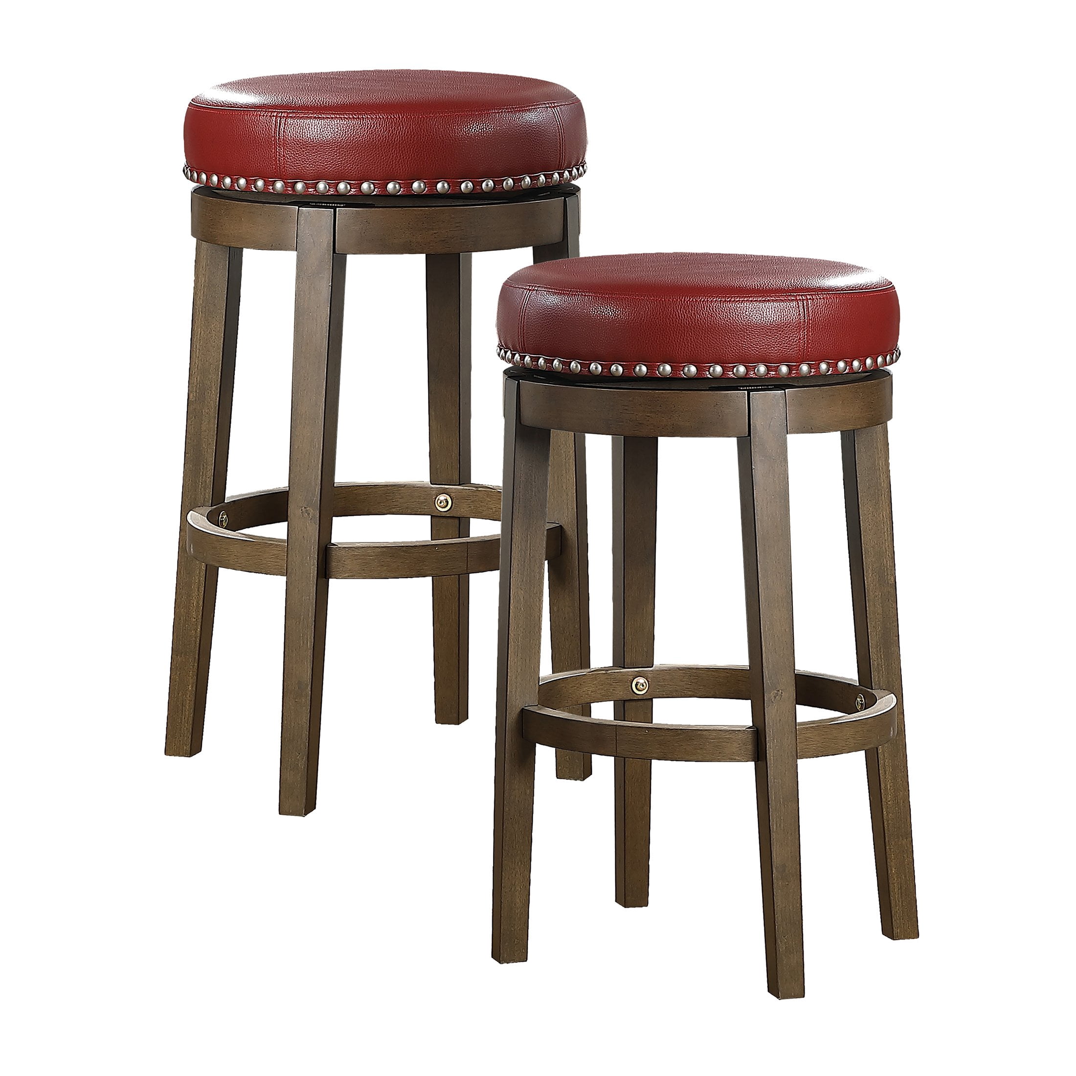 OakvillePark Muny Round Swivel Pub Height Barstool (Set of 2), Red