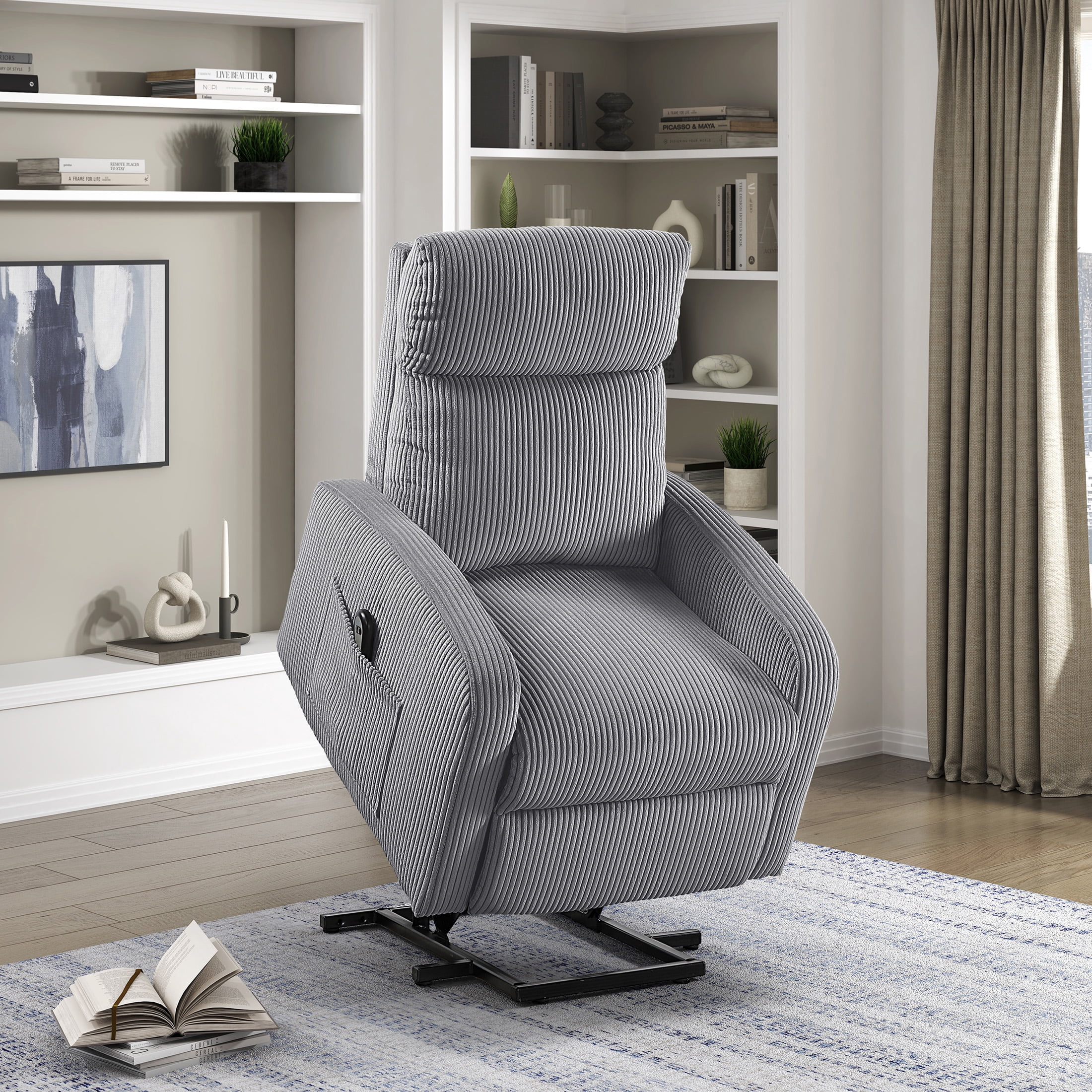 OakvillePark Niven Corduroy Power Lift Chair, Dark Gray