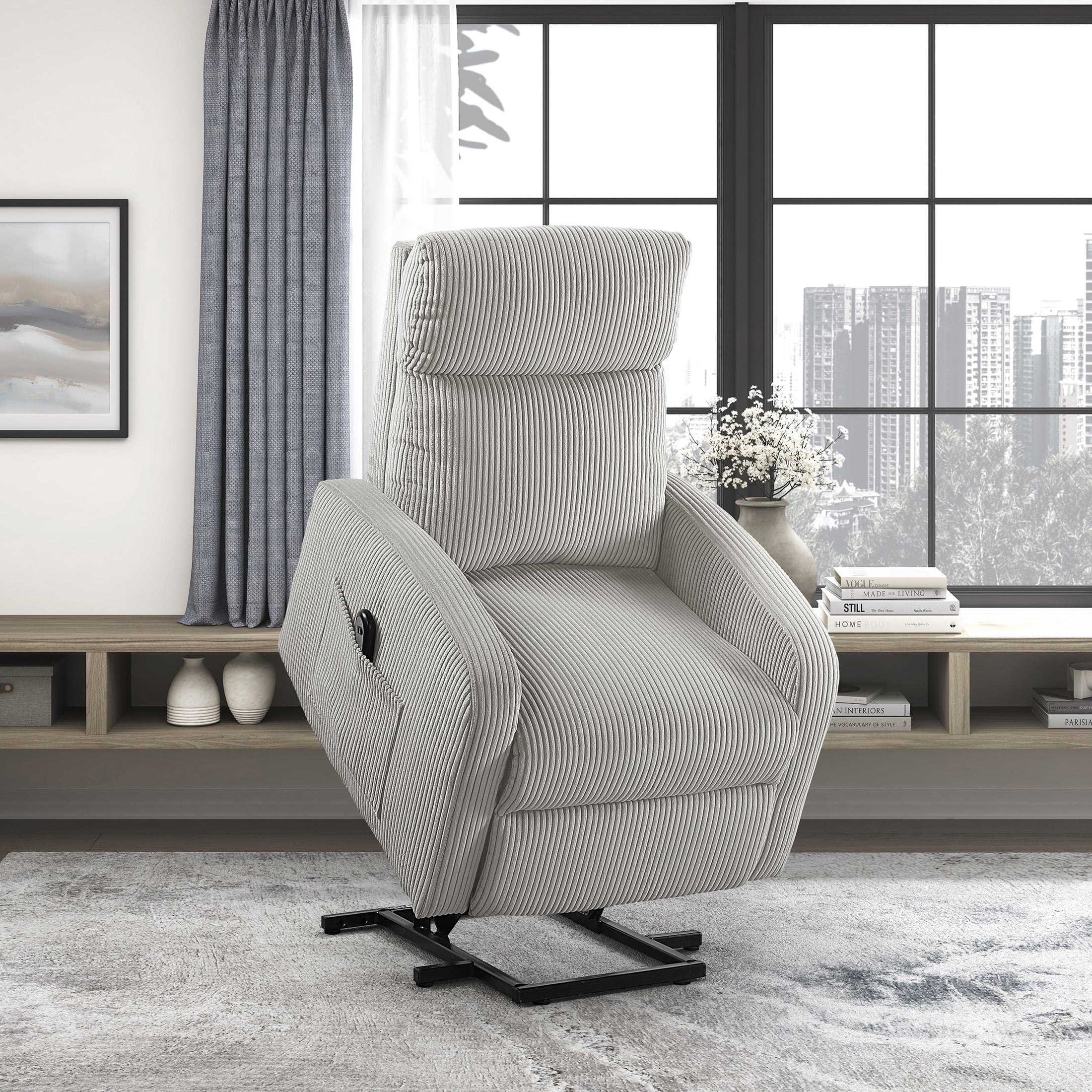 OakvillePark Niven Corduroy Power Lift Chair, Light Gray