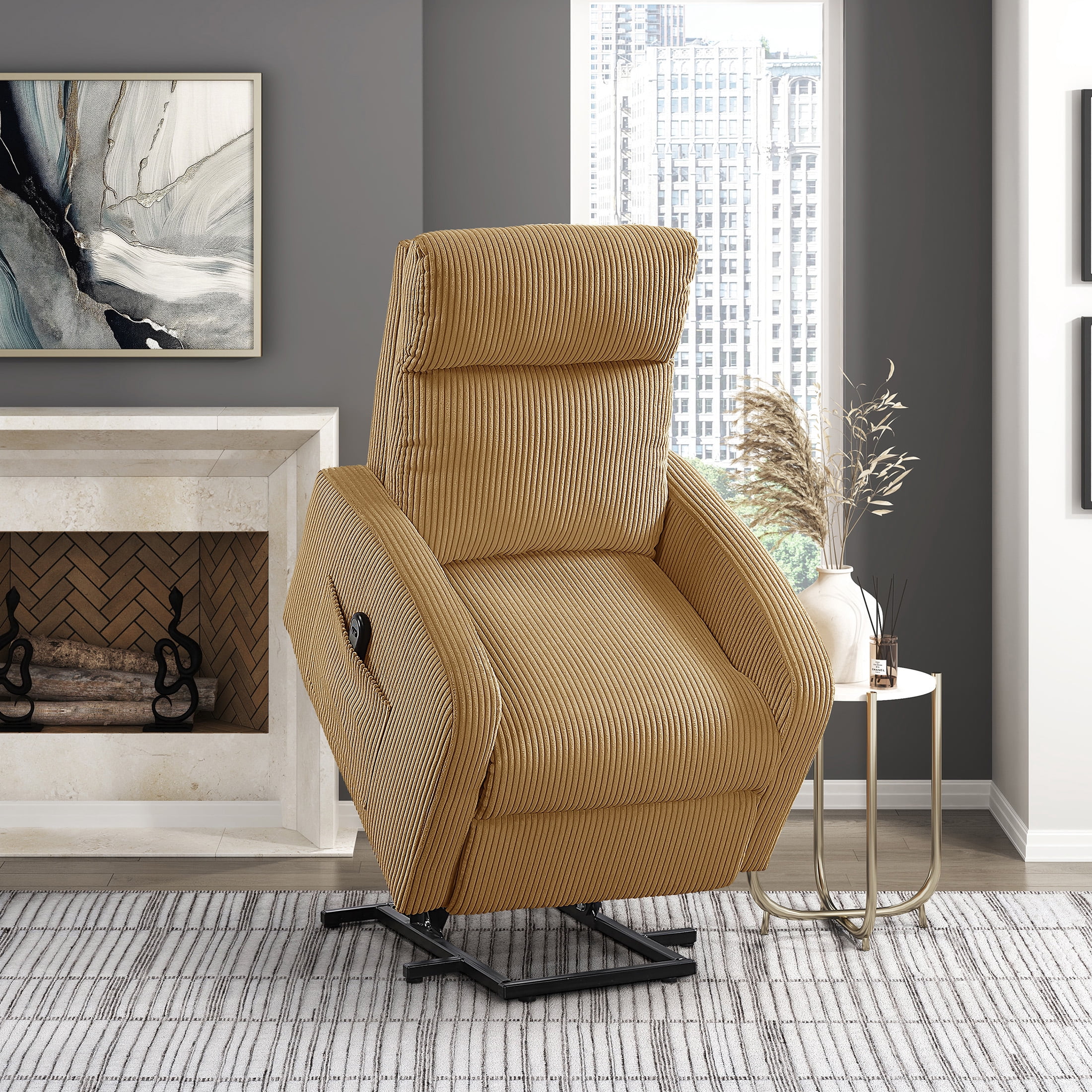 OakvillePark Niven Corduroy Power Lift Chair, Yellow