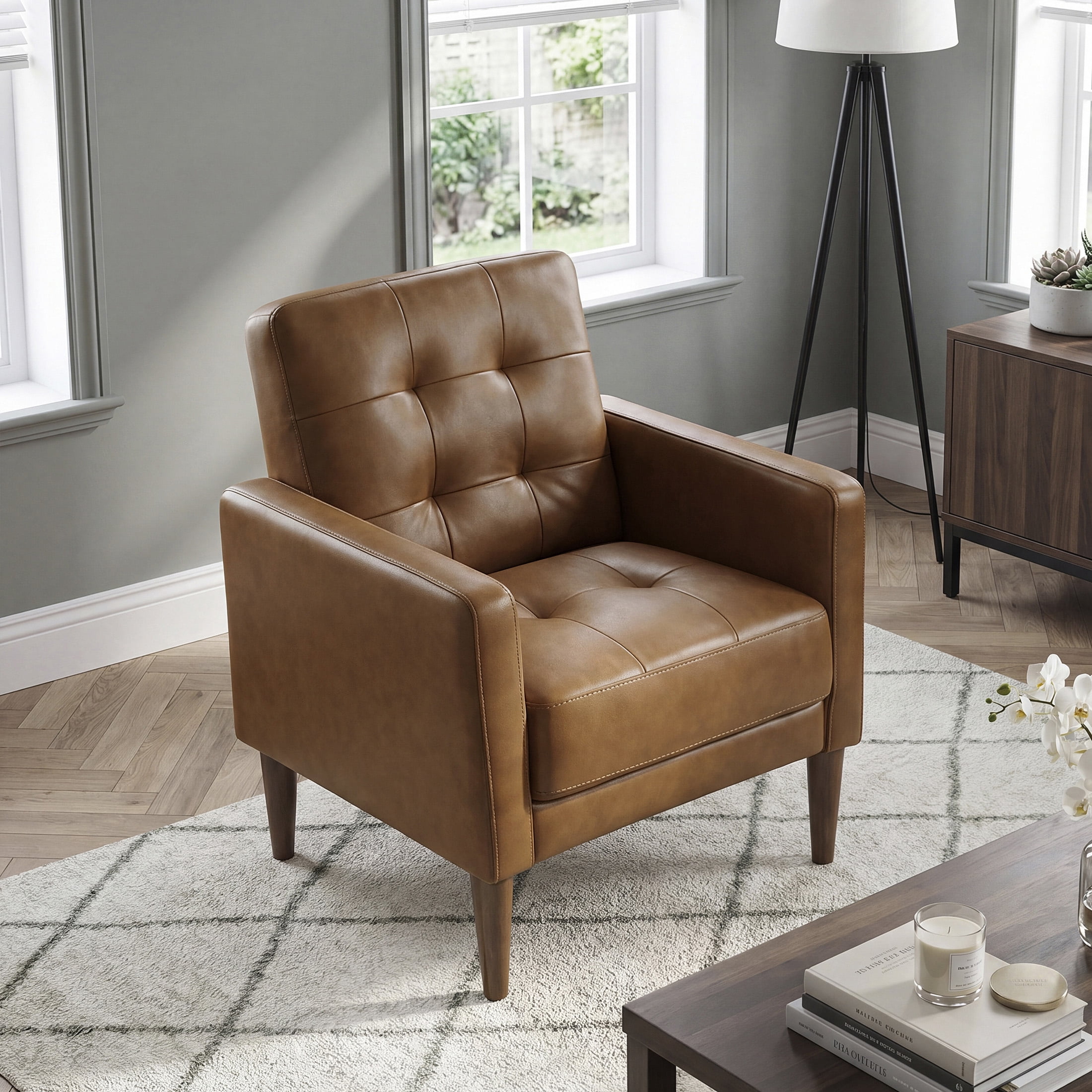 OakvillePark Noma Contemporary Tufted Leather Match Accent Chair, Camel