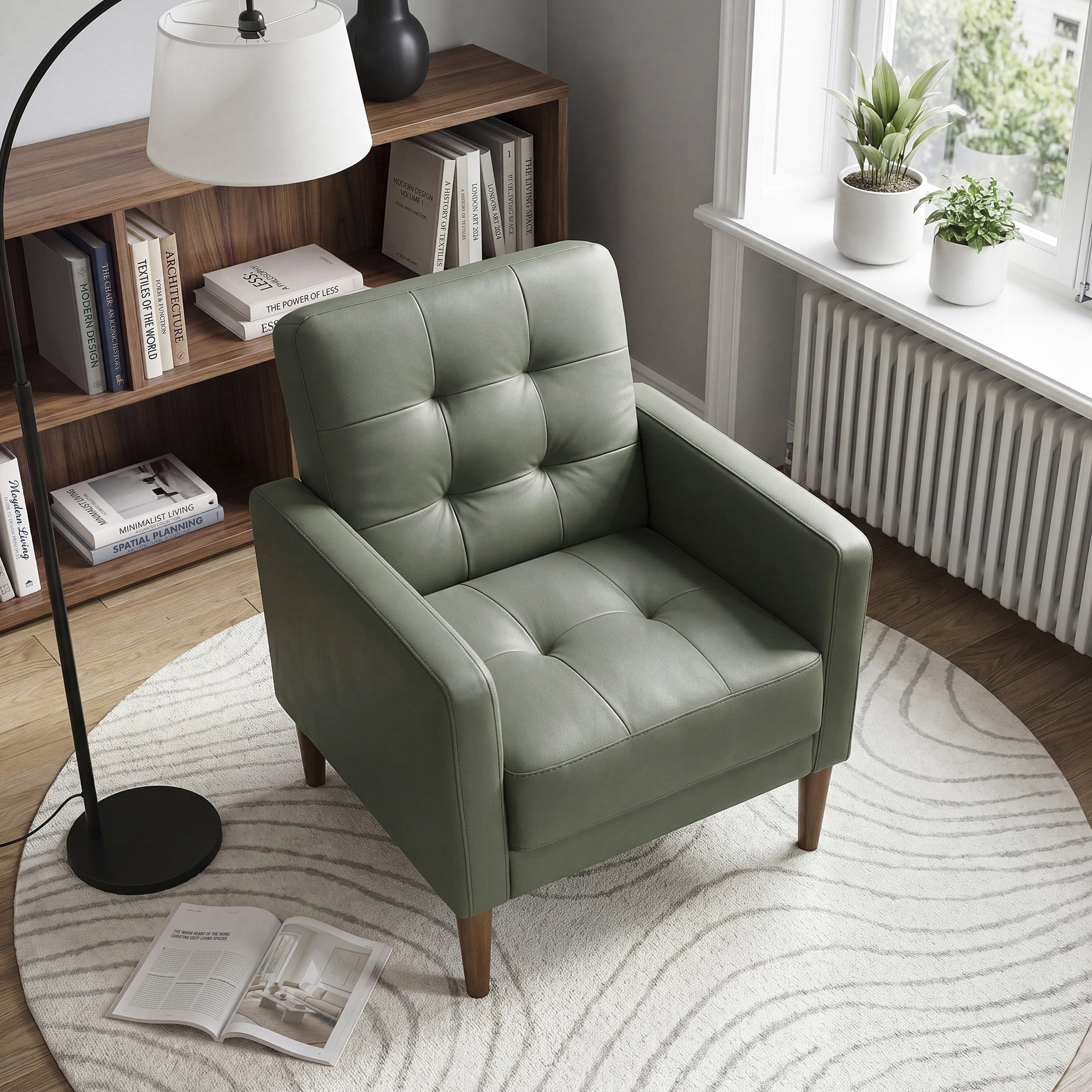 OakvillePark Noma Contemporary Tufted Leather Match Accent Chair, Green
