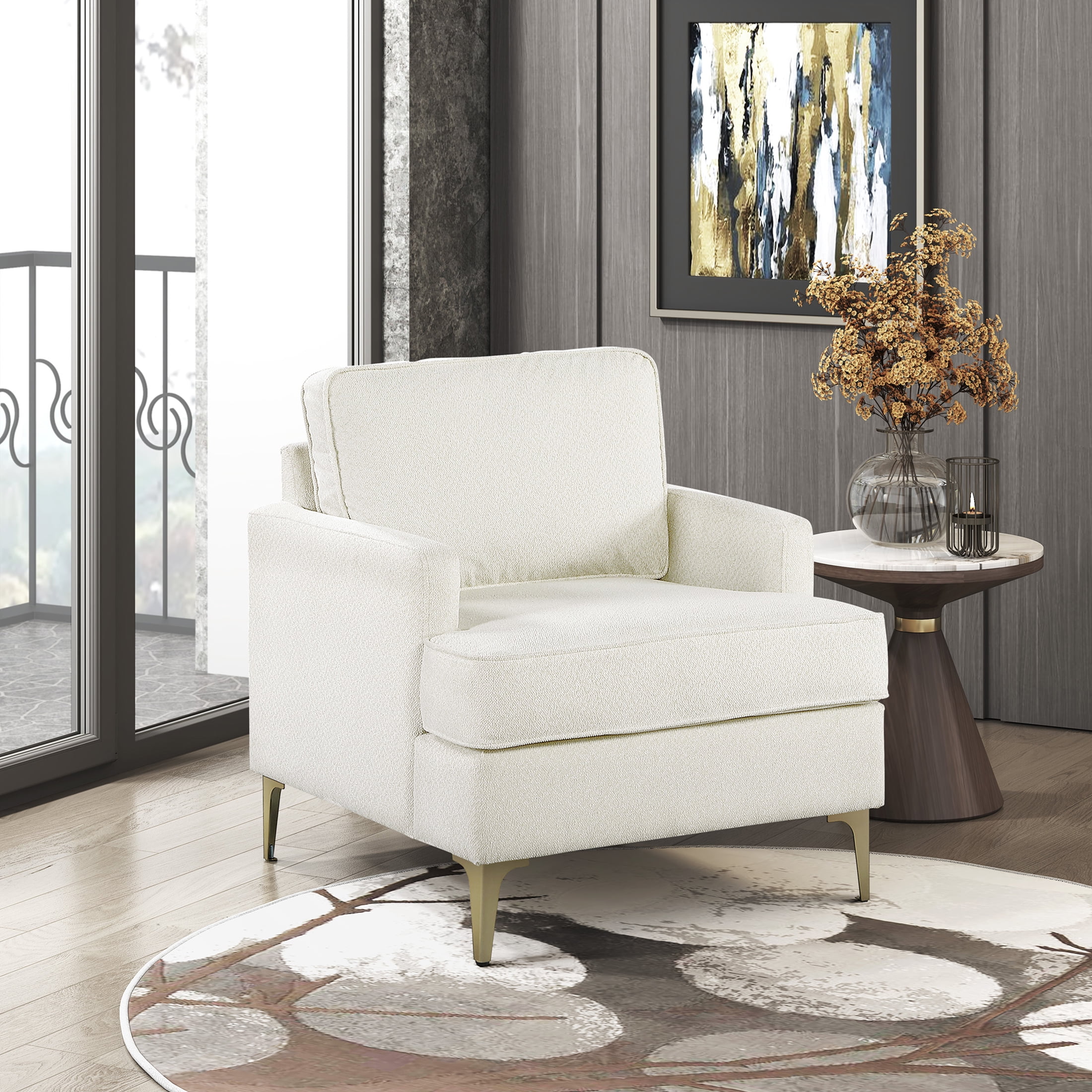 OakvillePark Northwyn Chenille Accent Chair with Metal Legs, Beige