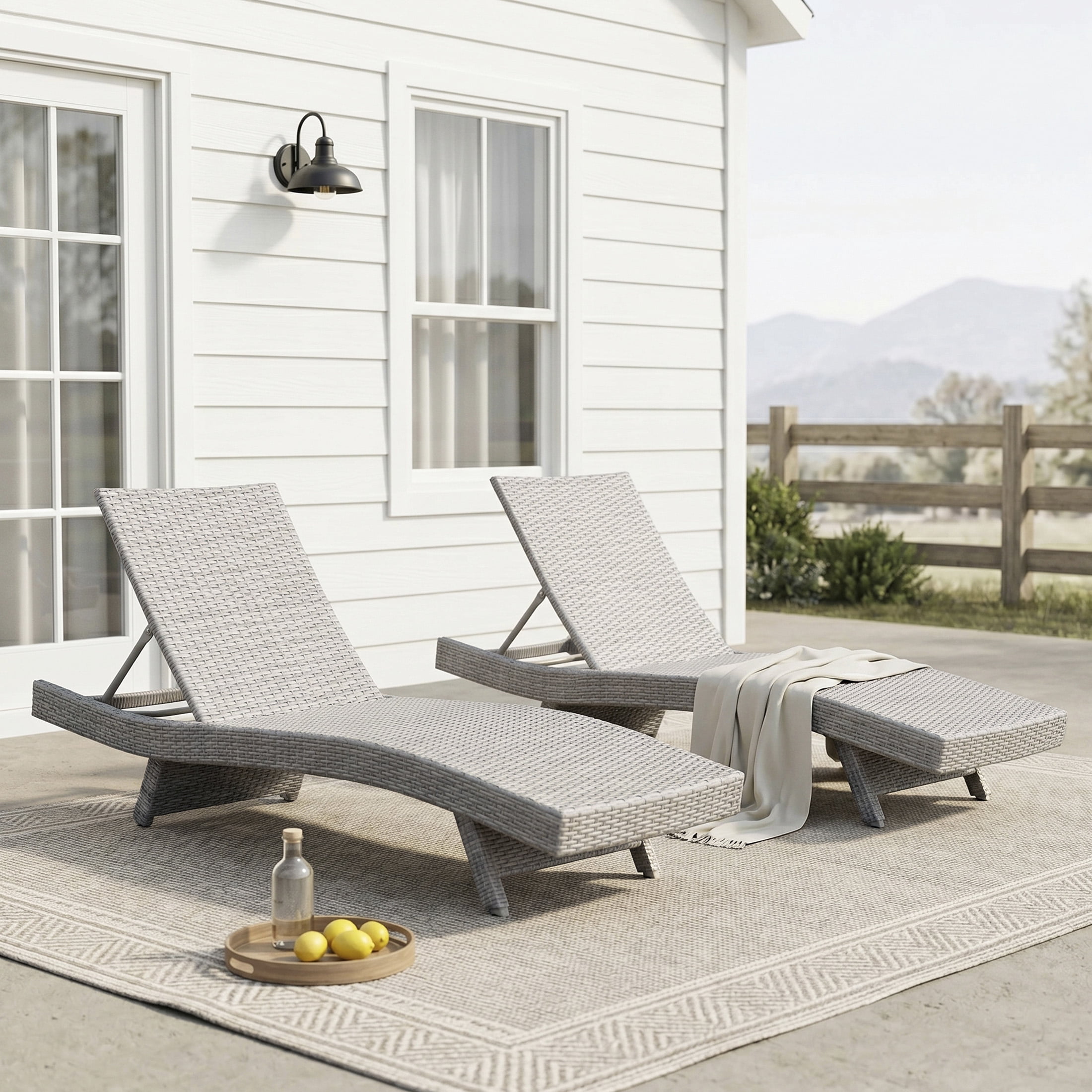 OakvillePark Norvelle Outdoor Chaise Lounger, Set of 2, Gray Aluminum Frame Wicker Patio Recliner