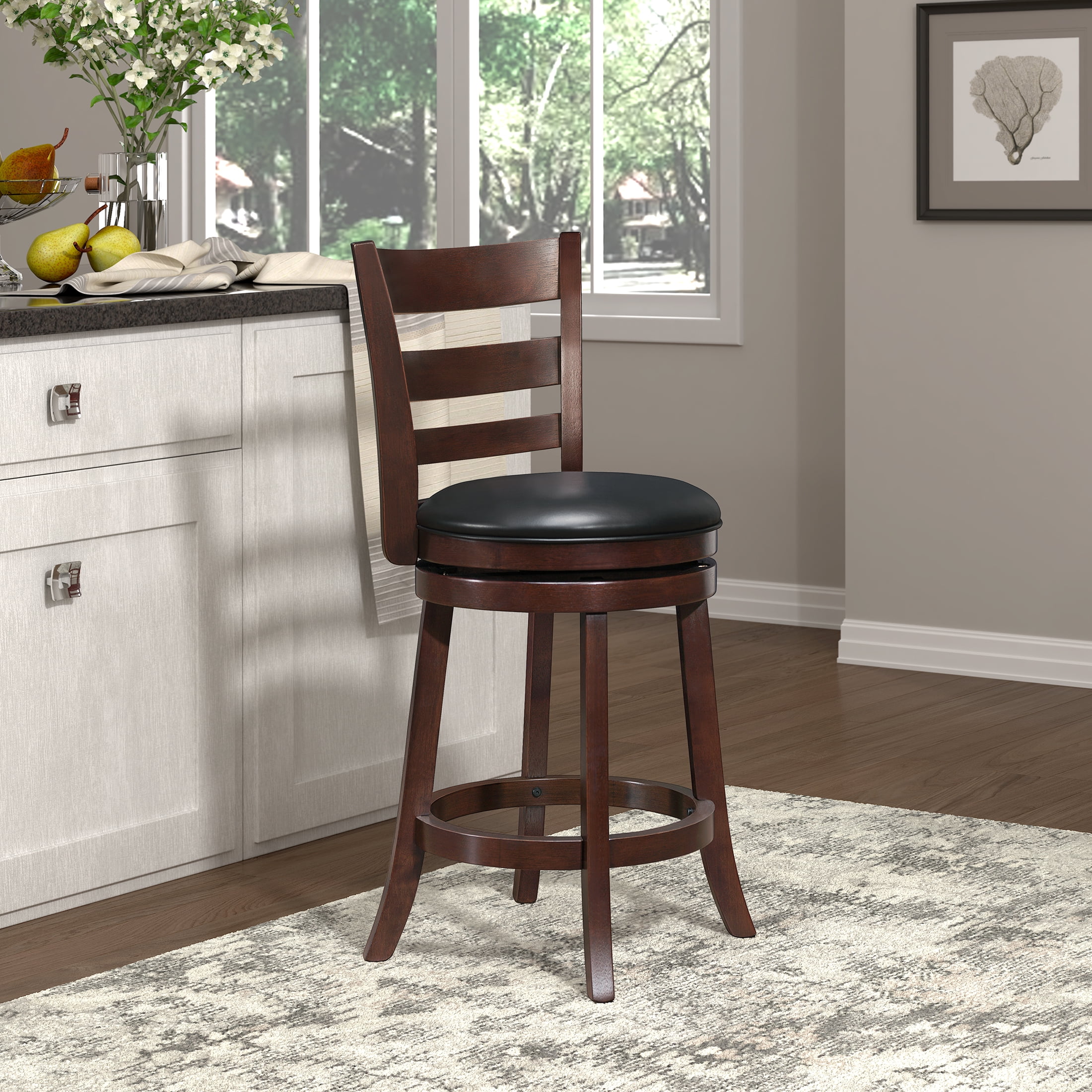 OakvillePark Odelia Ladder Back Swivel Barstool, Counter Height, Cherry