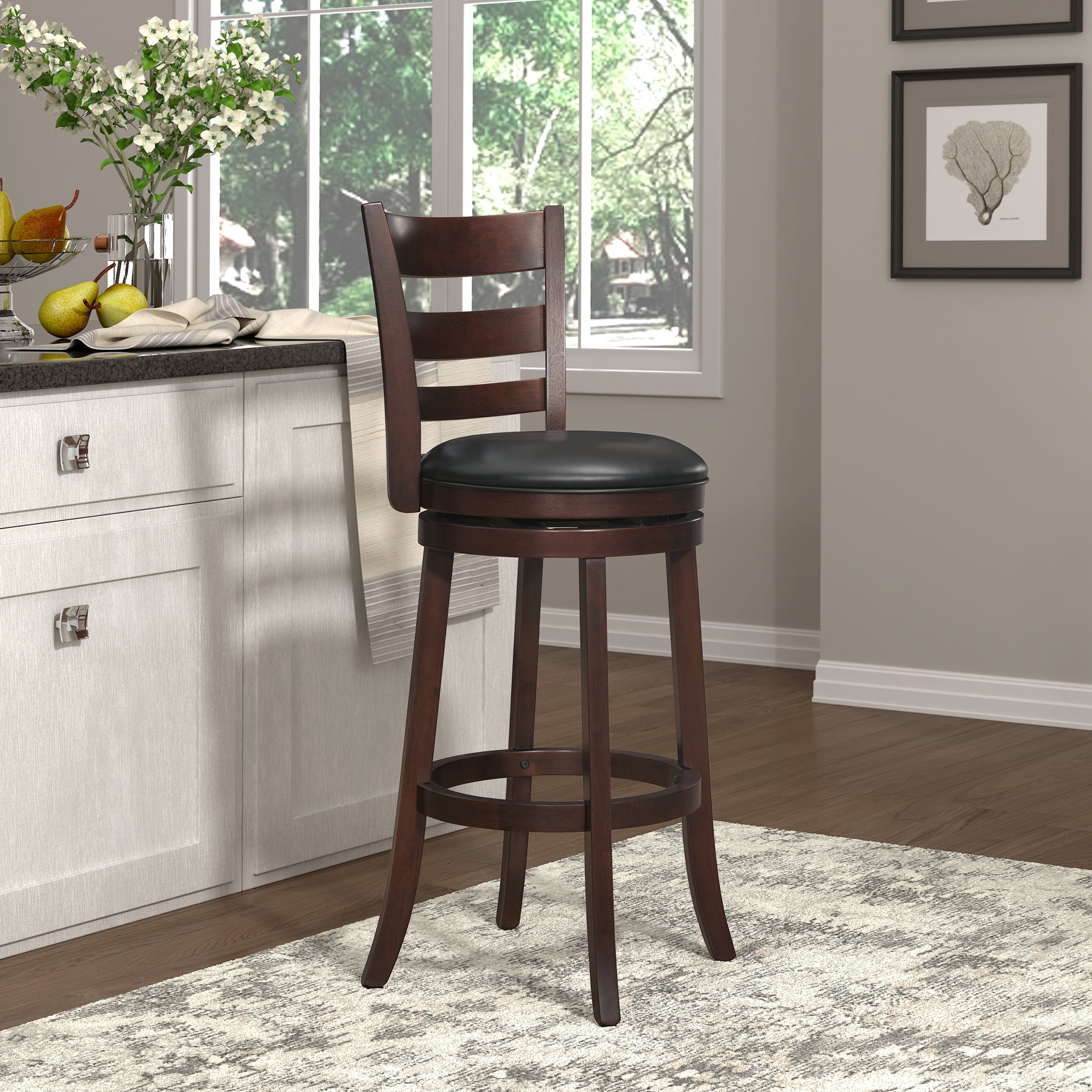 OakvillePark Odelia Ladder Back Swivel Barstool, Pub Height, Cherry