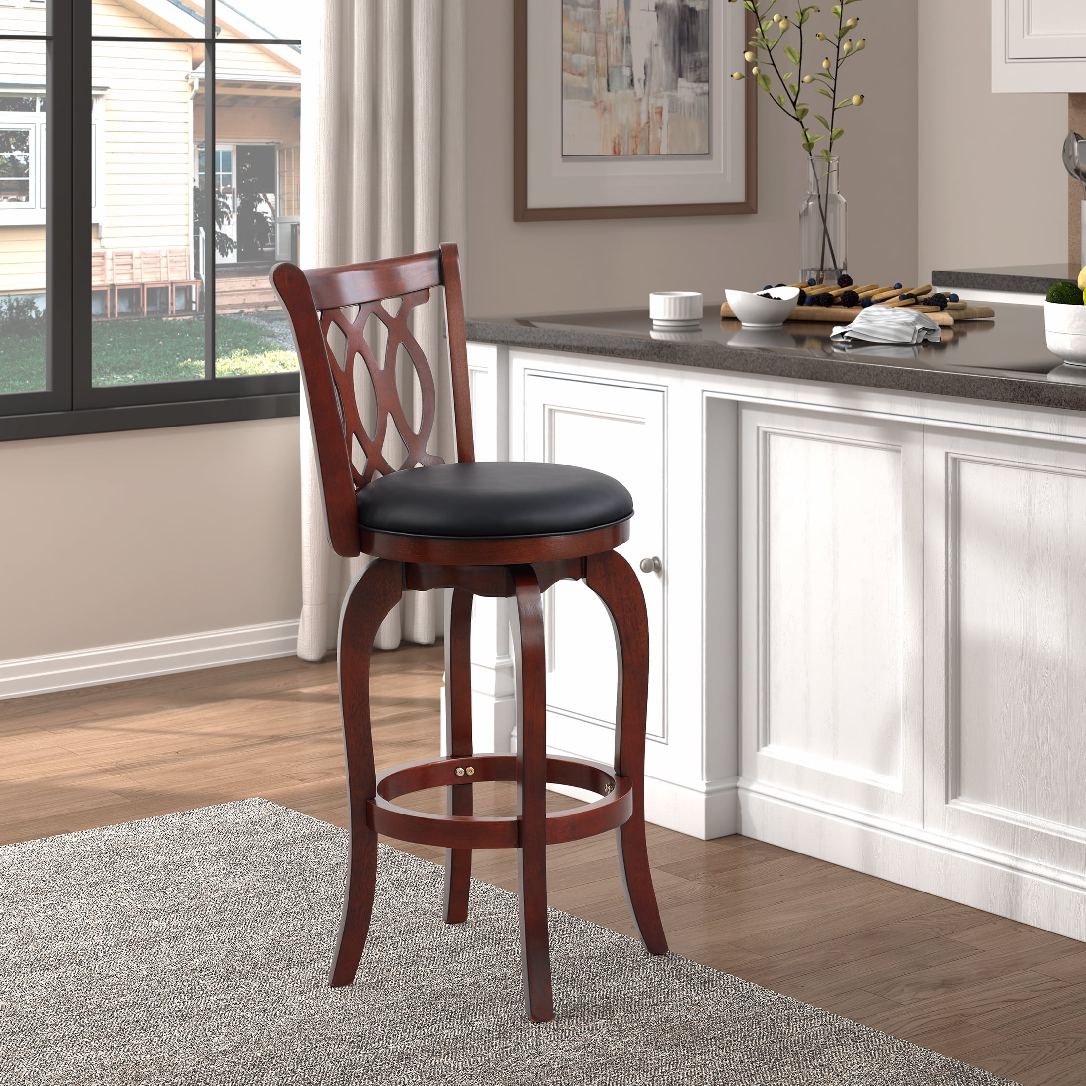 OakvillePark Odelia Scroll Back Swivel Barstool, Pub Height, Cherry