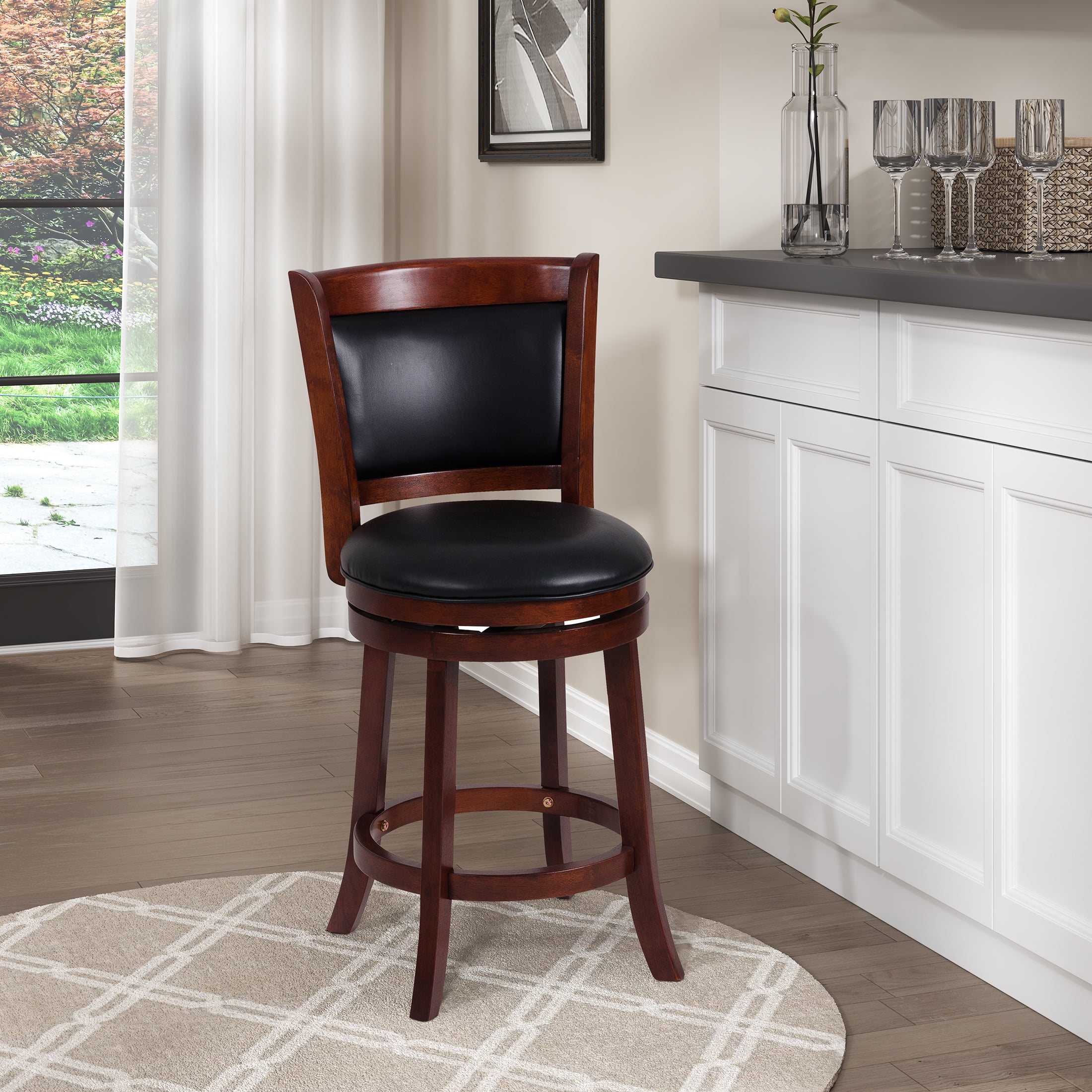 OakvillePark Odelia Solid Back Swivel Barstool, Counter Height, Cherry