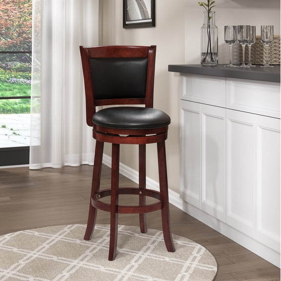 OakvillePark Odelia Solid Back Swivel Barstool, Pub Height, Cherry