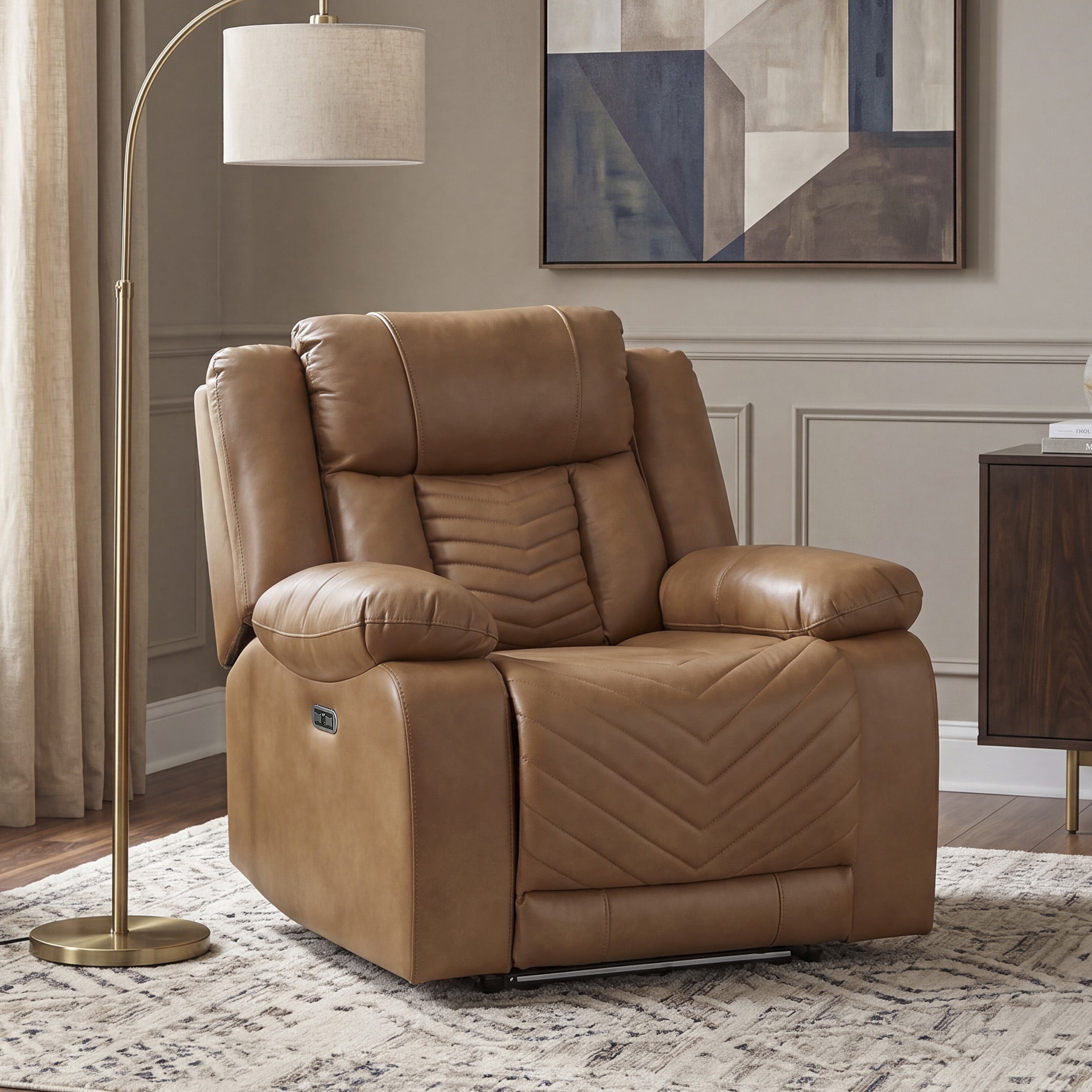 OakvillePark Orinthal Faux Leather Living Room Power Recliner with LED and Charging Ports, Brown