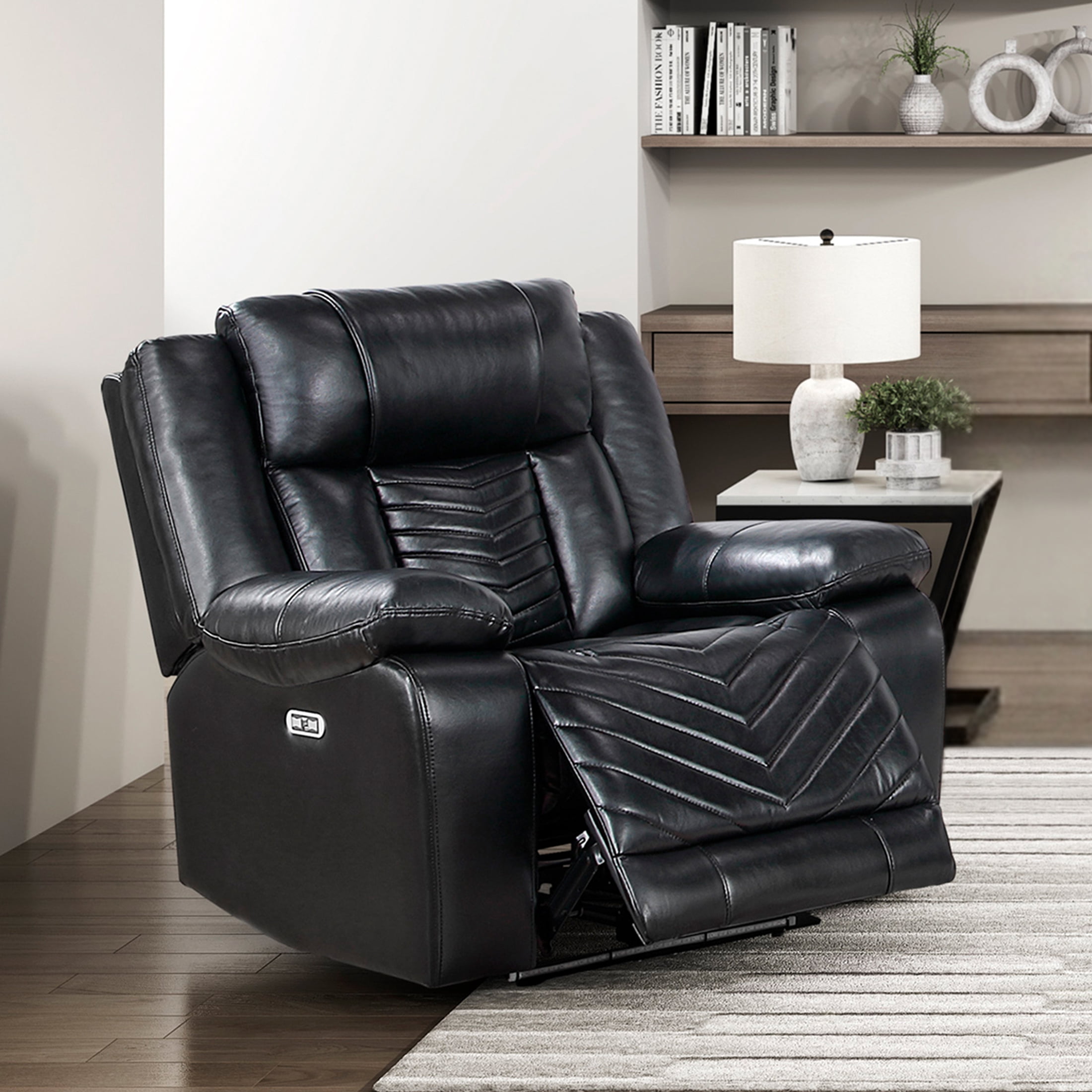 OakvillePark Orinthal Faux Leather Power Reclining Chair with LED and Charging Ports, Black