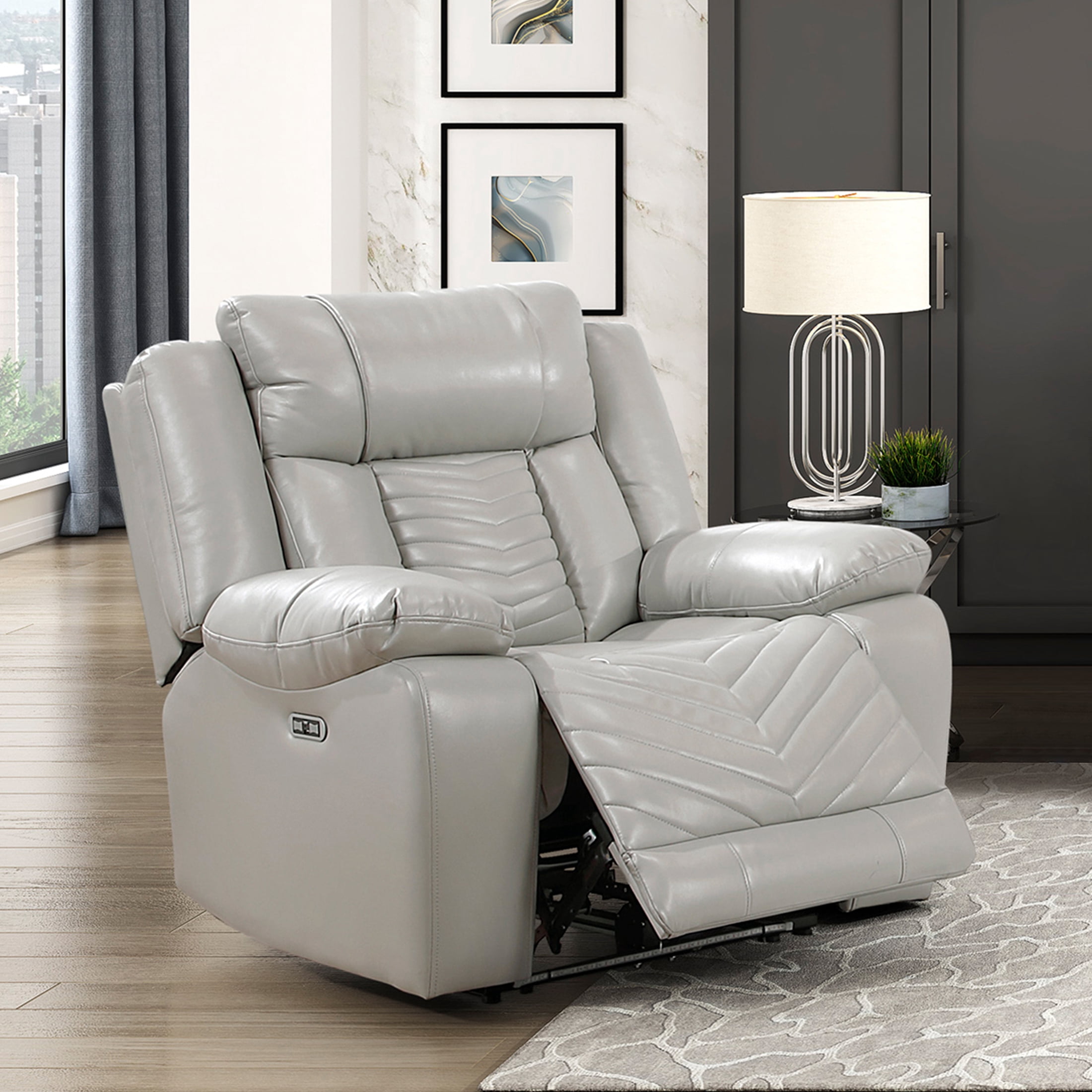 OakvillePark Orinthal Faux Leather Power Reclining Chair with LED and Charging Ports, Gray