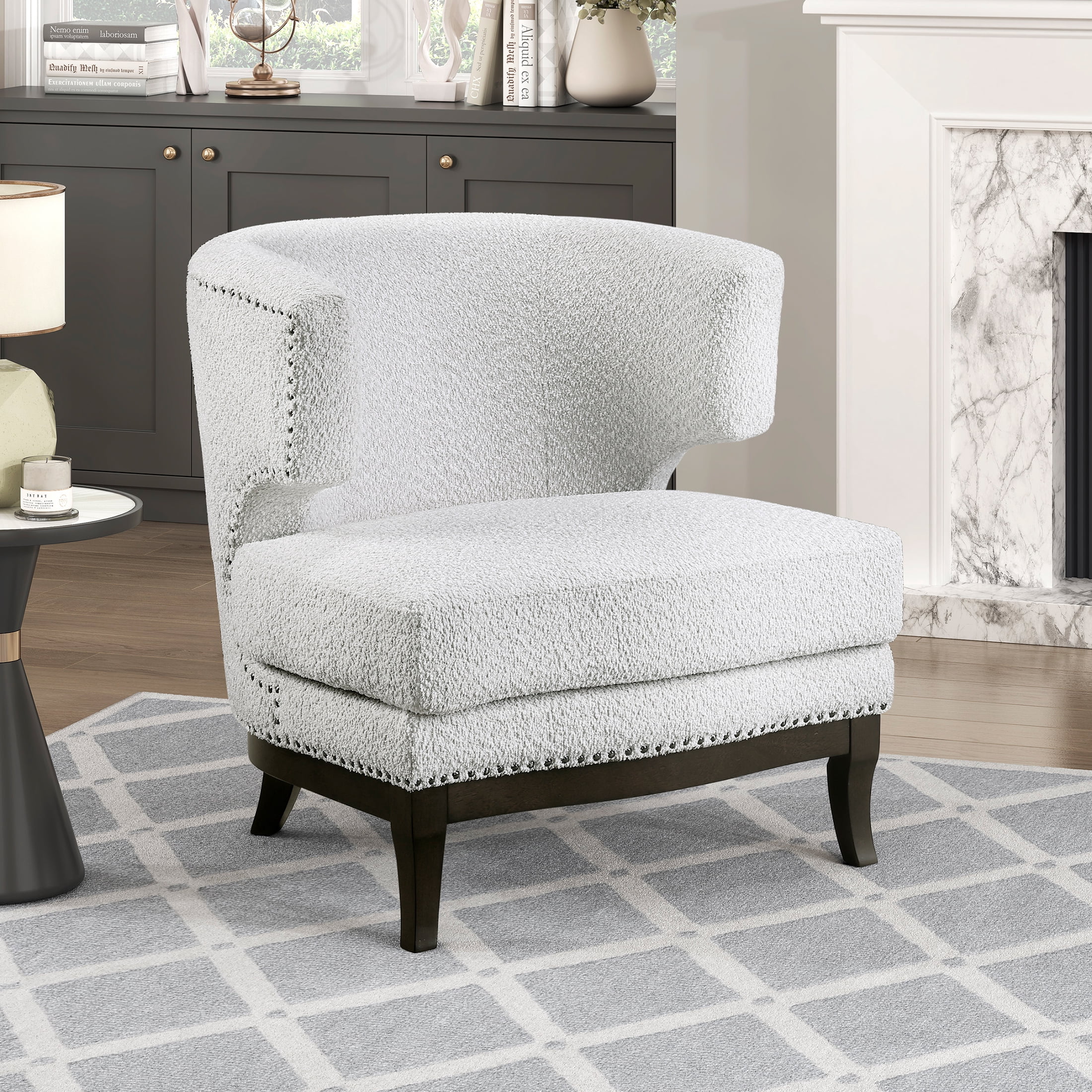 OakvillePark Orlan Boucle Barrel Accent Chair with Nailhead Trim, Gray