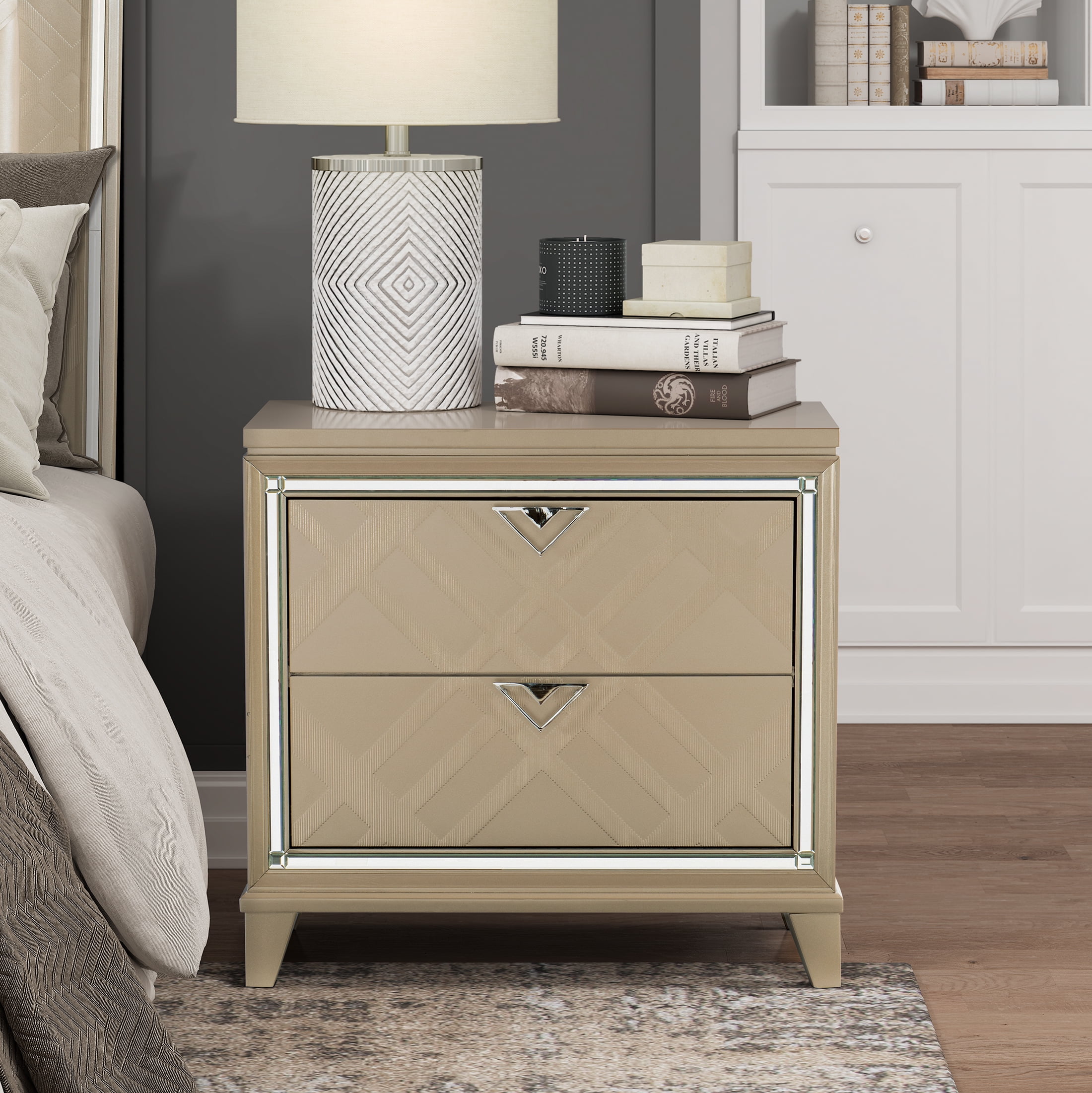 OakvillePark Osborn Nightstand, Champagne Metallic