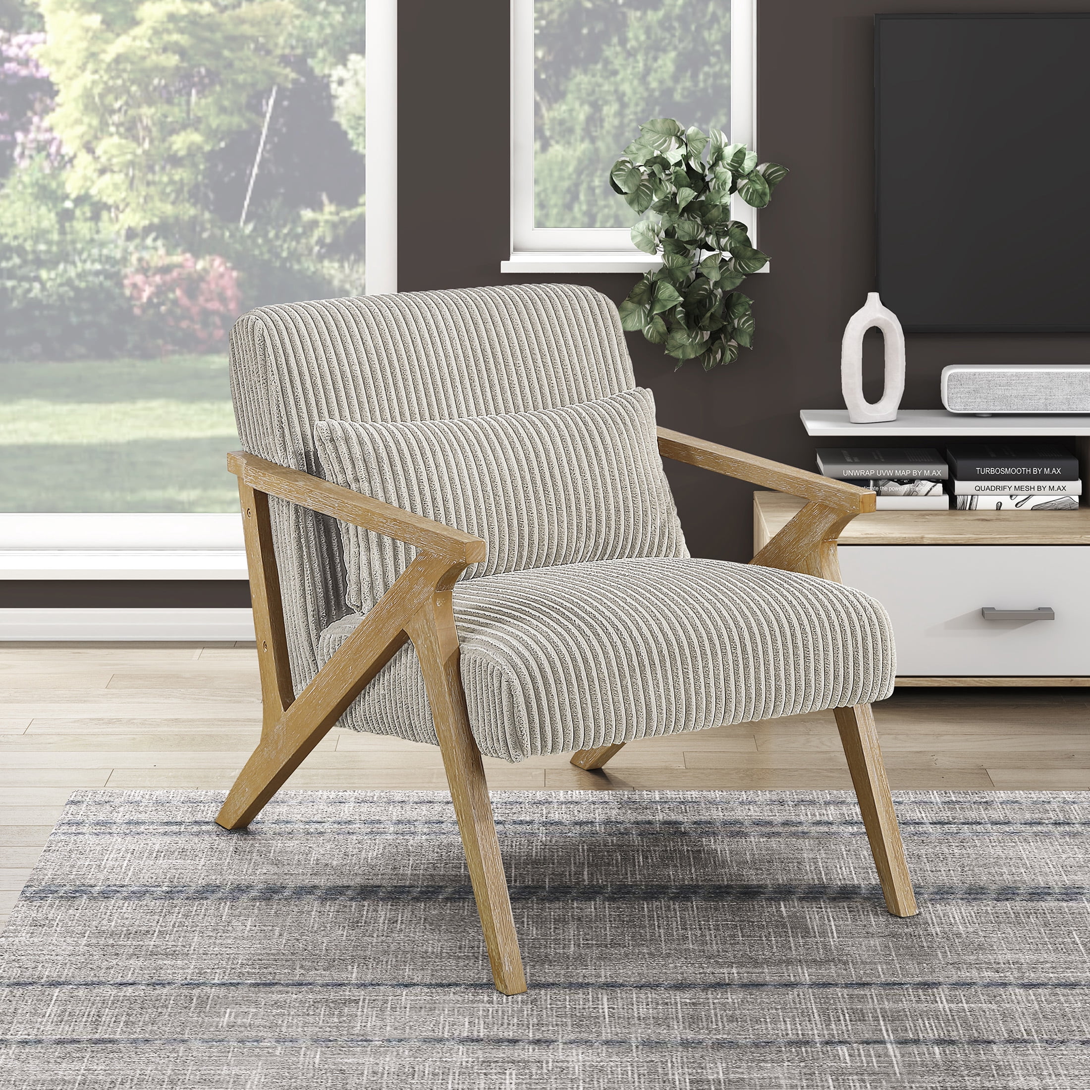 OakvillePark Papyrus Solid Rubberwood Frame Corduroy Accent Chair, Taupe