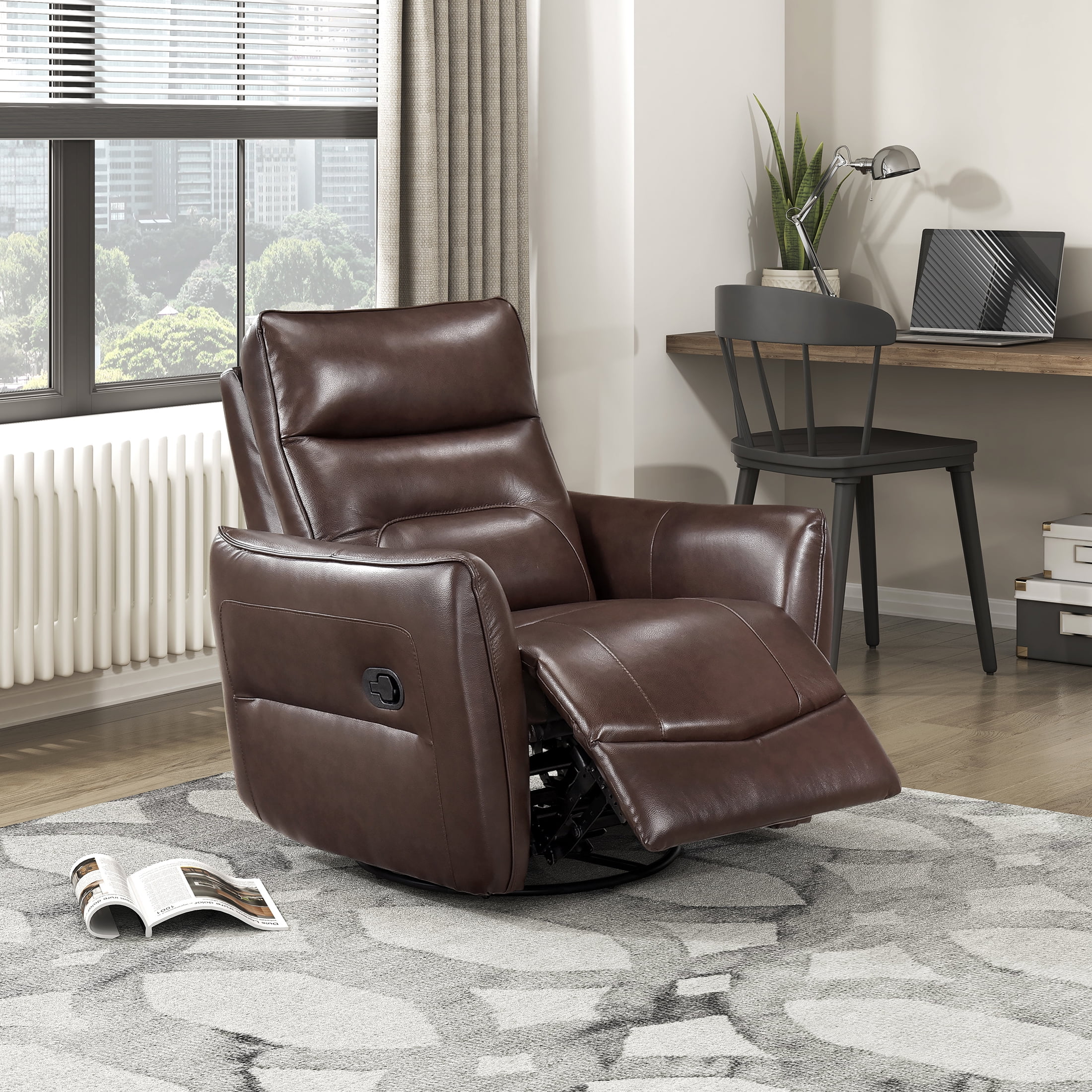 OakvillePark Pinebrae Leather Match Swivel Glider Reclining Chair, Brown