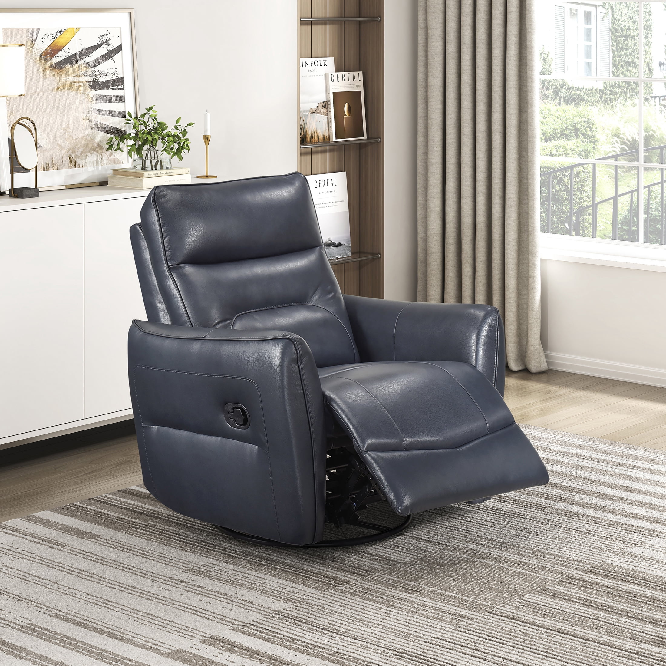 OakvillePark Pinebrae Leather Match Swivel Glider Reclining Chair, Dark Blue