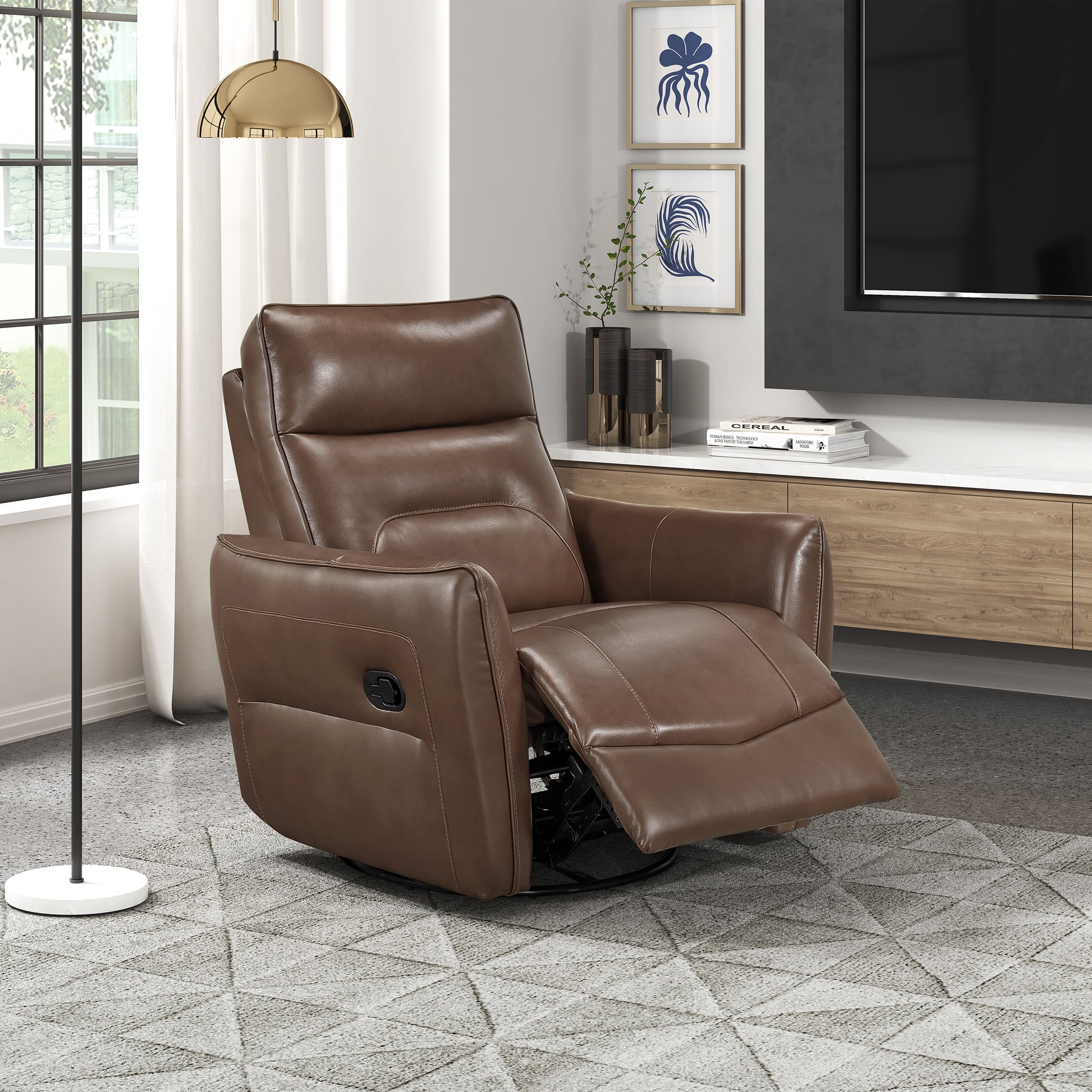 OakvillePark Pinebrae Leather Match Swivel Glider Reclining Chair, Toffee Brown