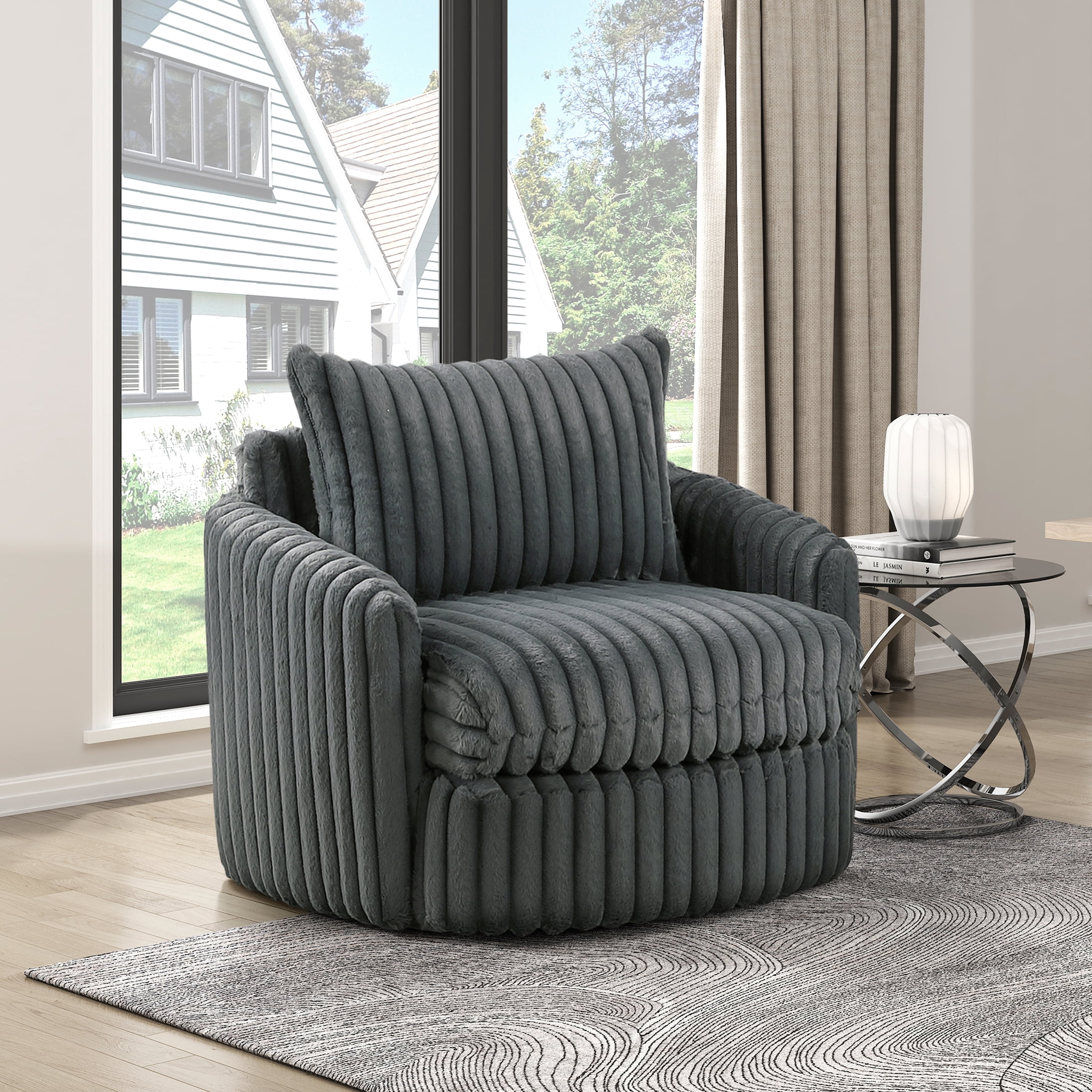 OakvillePark Ravenridge Corduroy Swivel Chair, Dark Gray