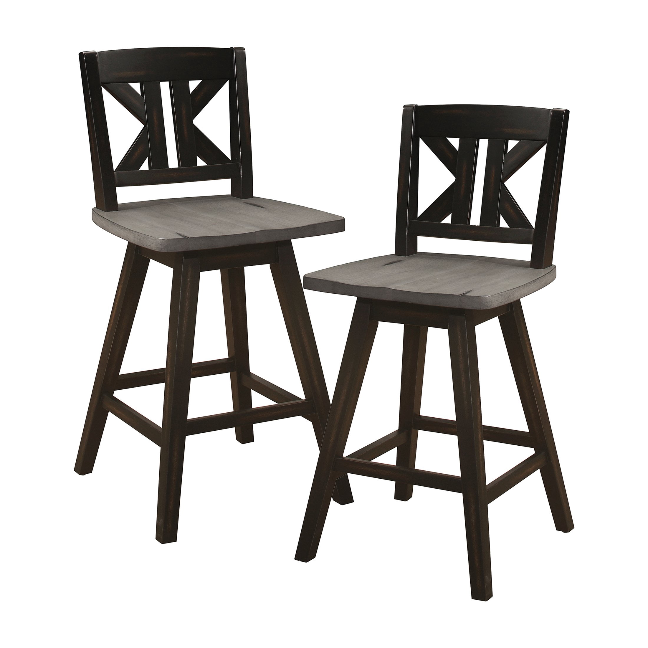 OakvillePark Roscoe Swivel Counter Height Barstool (Set of 2), Black/Gray