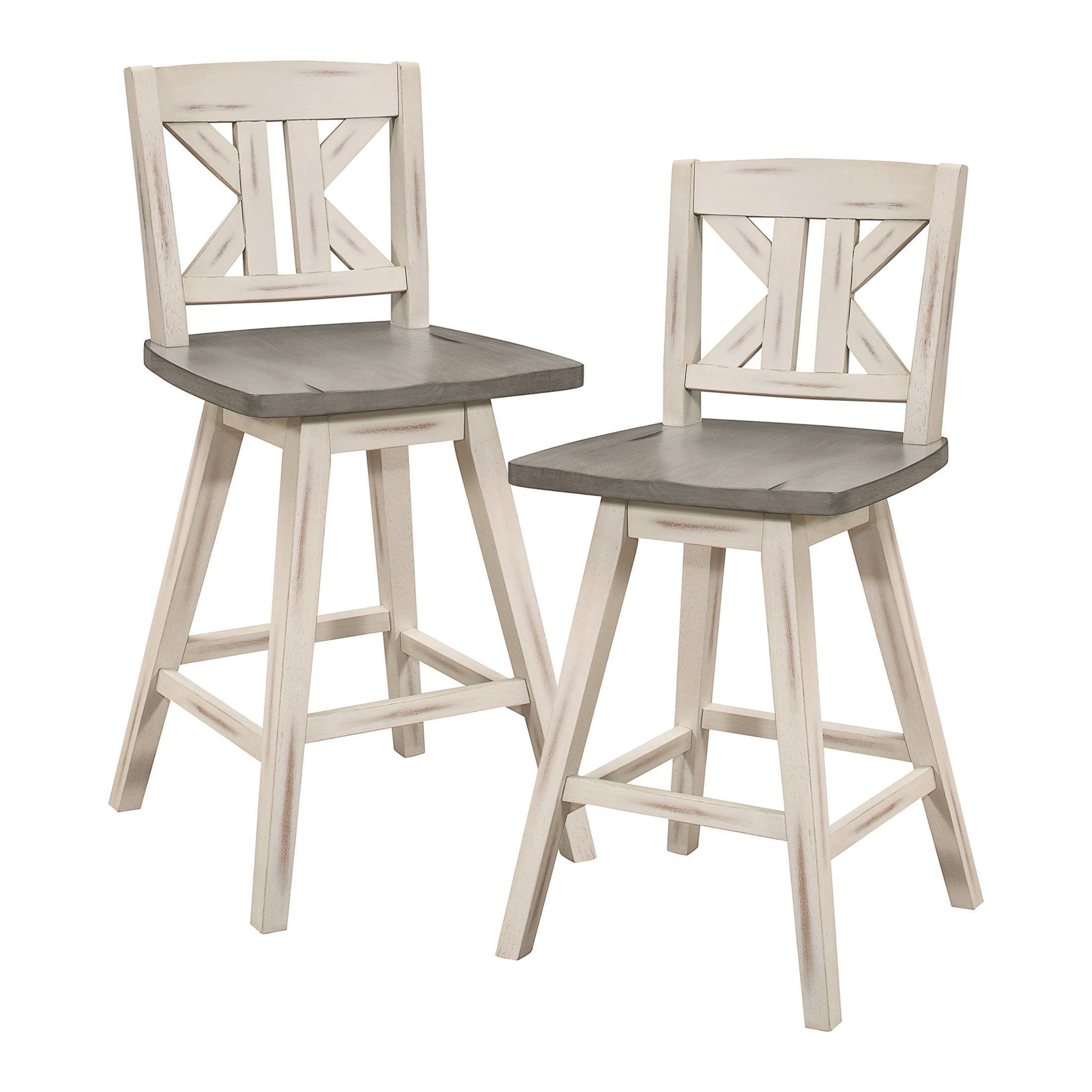 OakvillePark Roscoe Swivel Counter Height Barstool (Set of 2), White/Gray