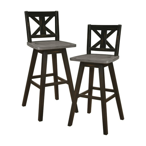 OakvillePark Roscoe Swivel Pub Height Barstool (Set of 2), Black/Gray