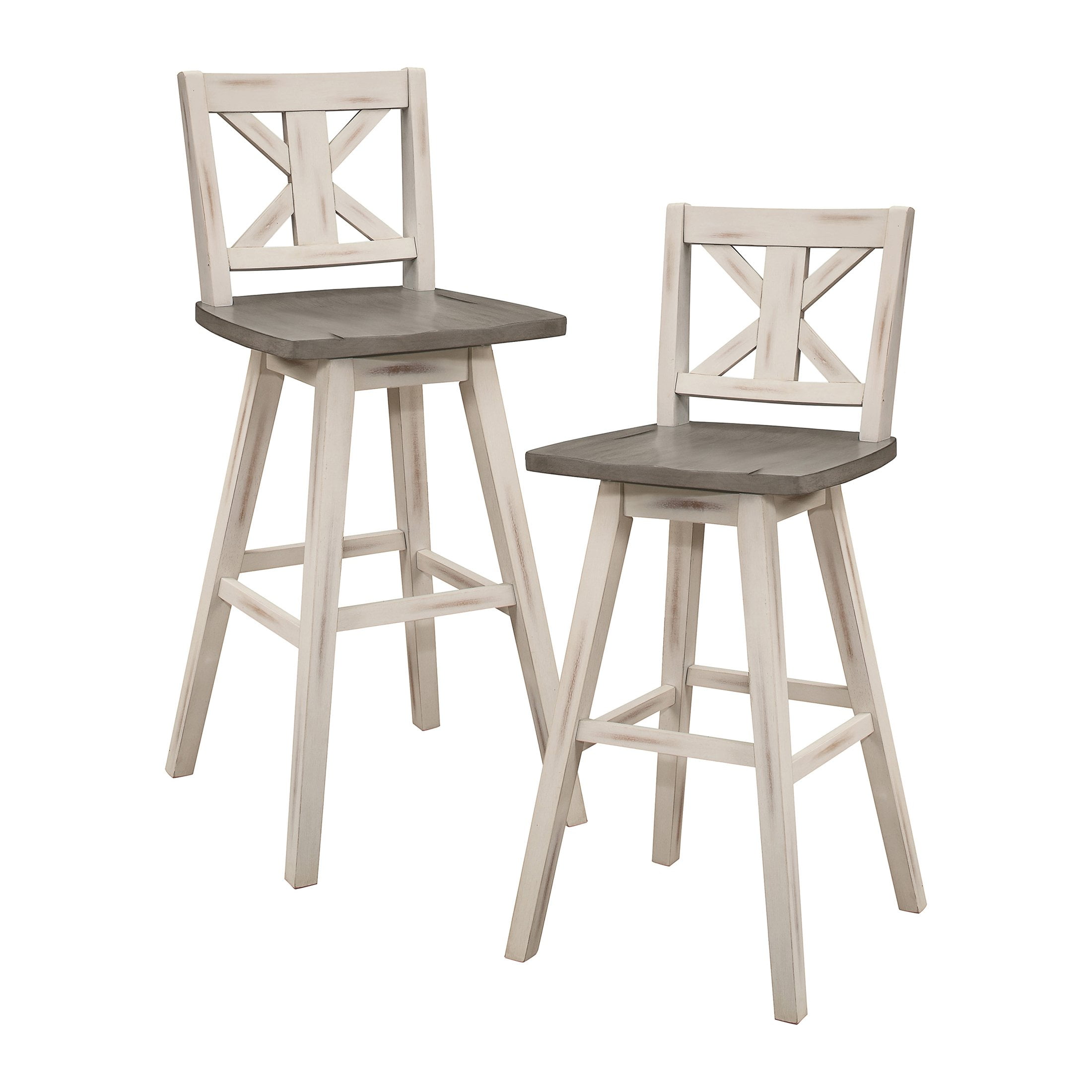 OakvillePark Roscoe Swivel Pub Height Barstool (Set of 2), White/Gray