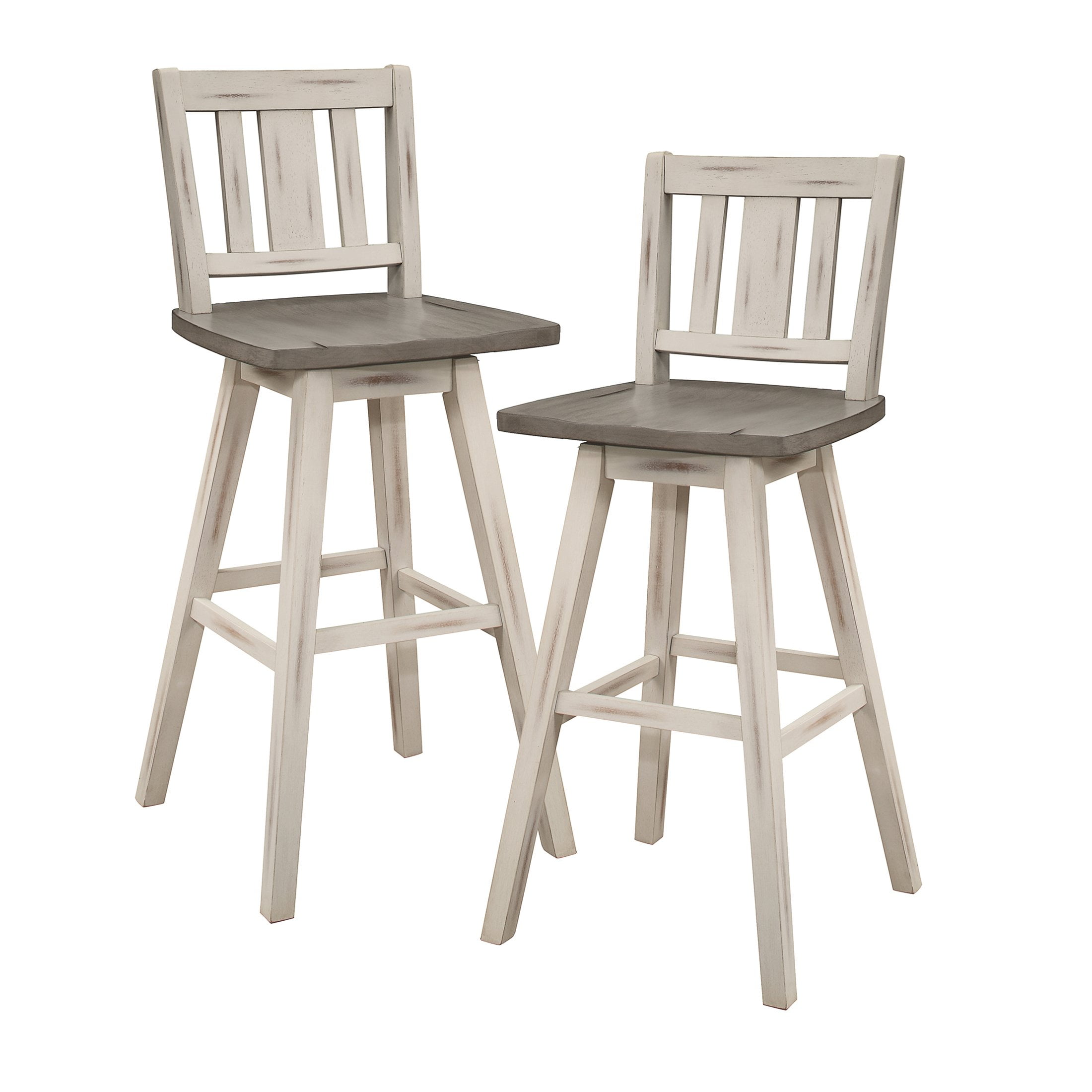 OakvillePark Roscoe Swivel Pub Height Barstool (Set of 2), White/Gray