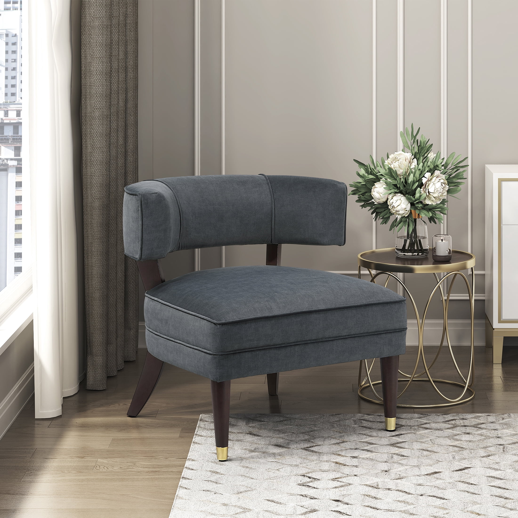 OakvillePark Rowanleigh Velvet Curved Back Accent Chair, Dark Gray