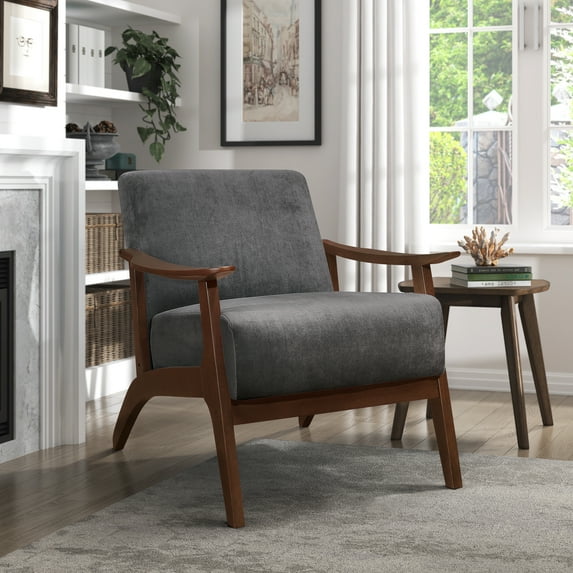 OakvillePark Saxon Velvet Fabric Upholstered Accent Chair, Dark Gray