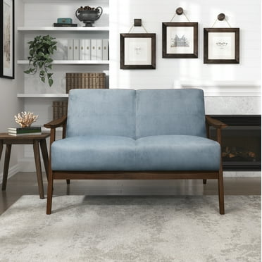 OakvillePark Saxon Velvet Fabric Upholstered Loveseat, Blue Gray