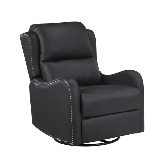 OakvillePark Sika Top-Grain Leather Swivel Glider Recliner, Manual Pull-Handle, Black