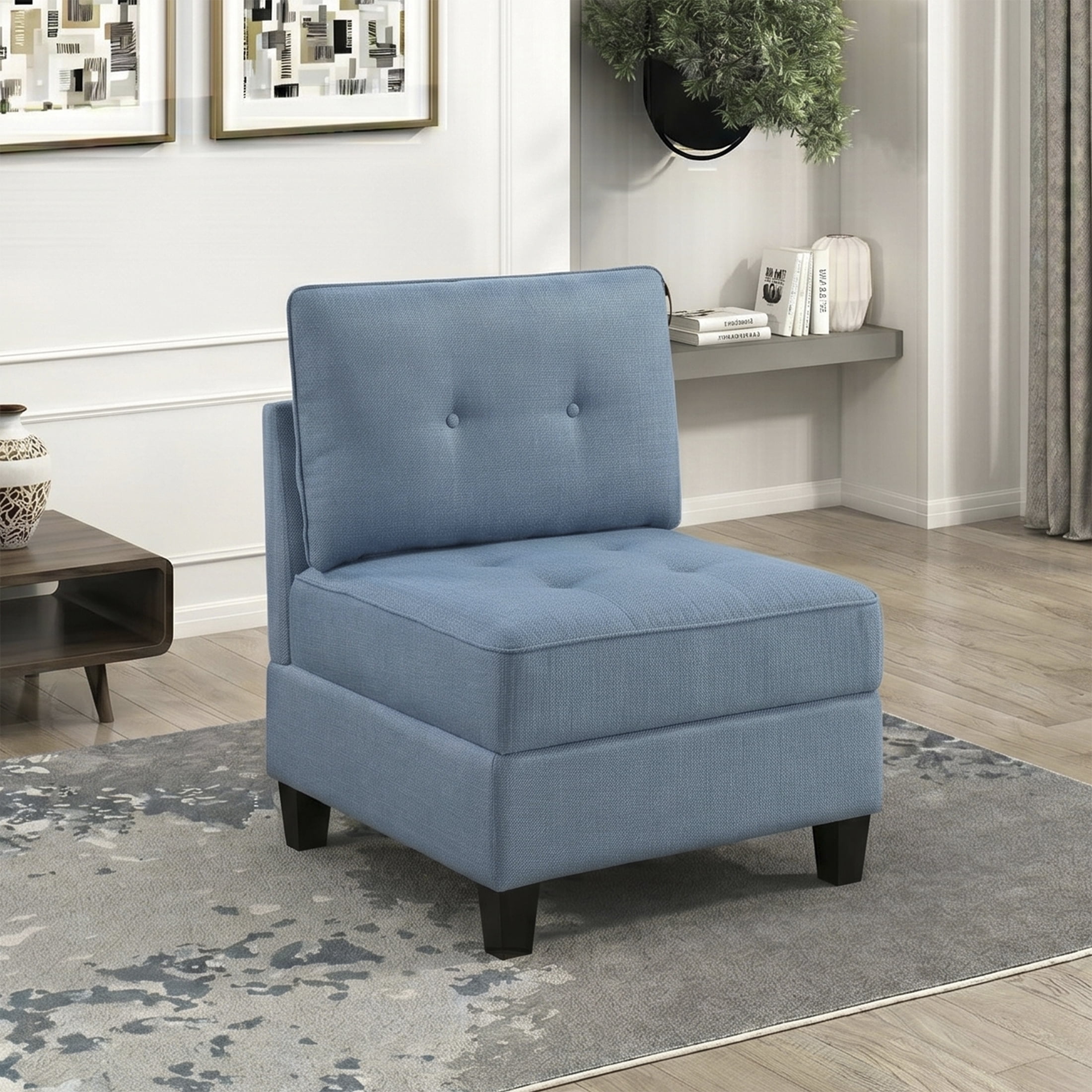 OakvillePark Silvercross Textured Fabric Armless Chair with Storage, Module for Modular Sectional Sofa, Blue