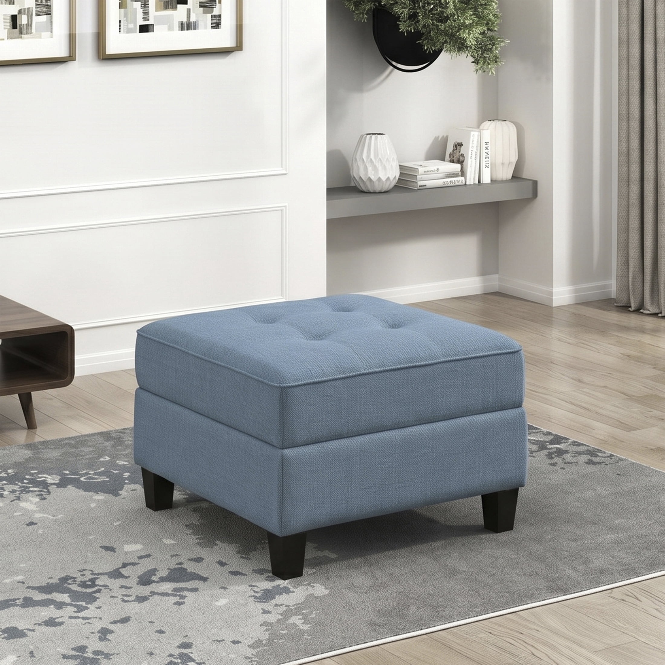 OakvillePark Silvercross Textured Fabric Button Tufted Ottoman with Storage, Blue
