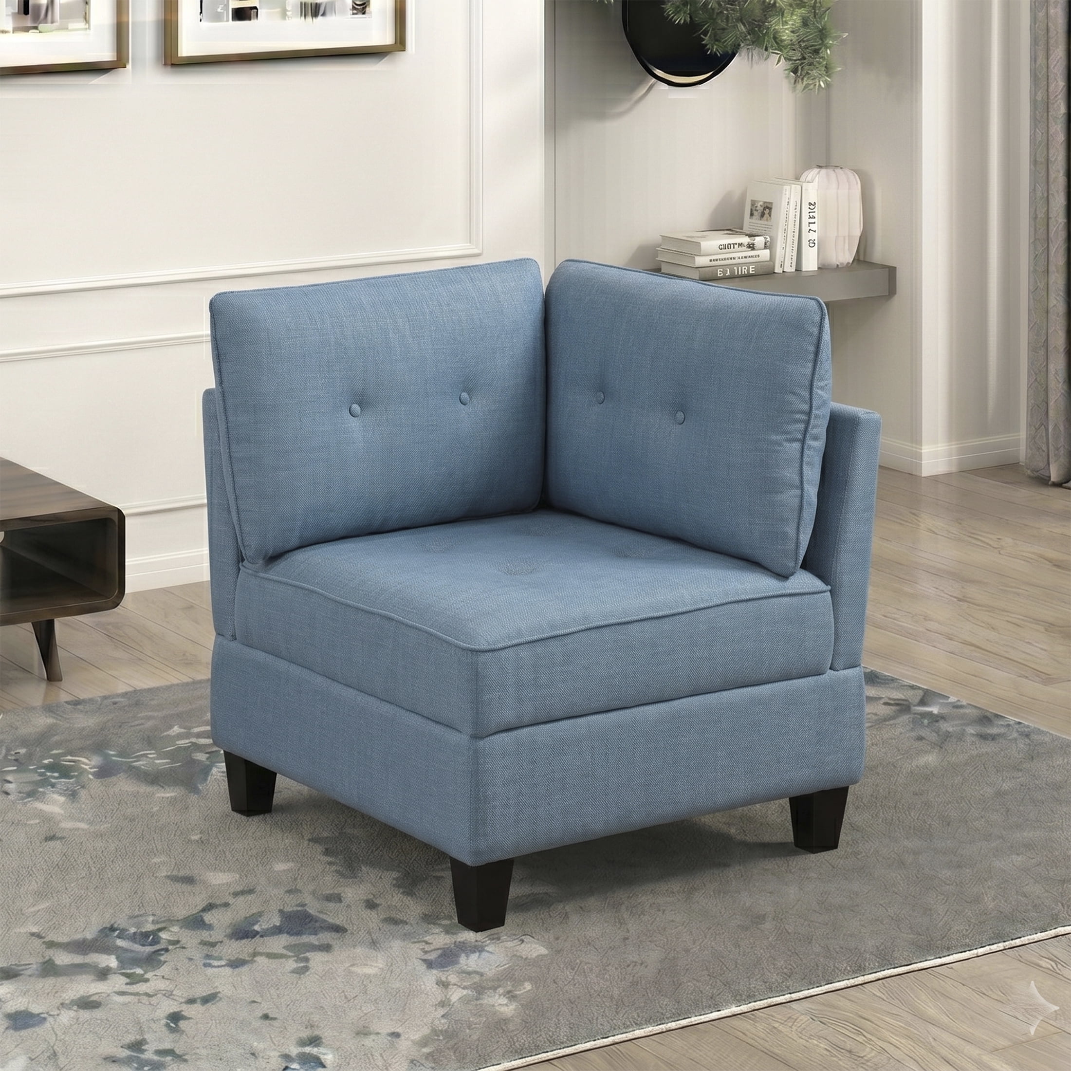 OakvillePark Silvercross Textured Fabric Corner Seat with Storage, Module for Modular Sectional Sofa, Blue