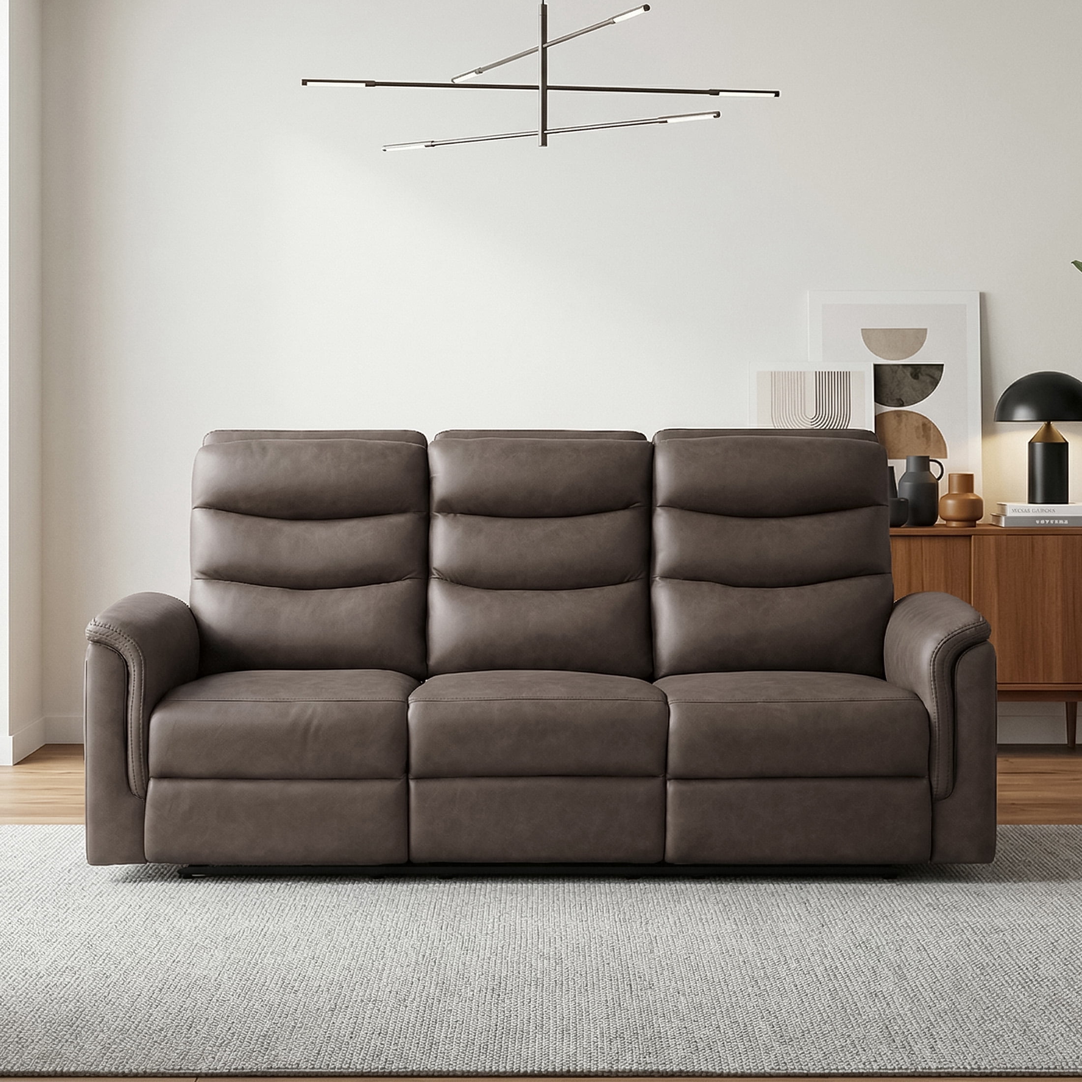 OakvillePark Solstice Microfiber Manual Double Reclining Sofa with Drop-down Cup Holders, Brown