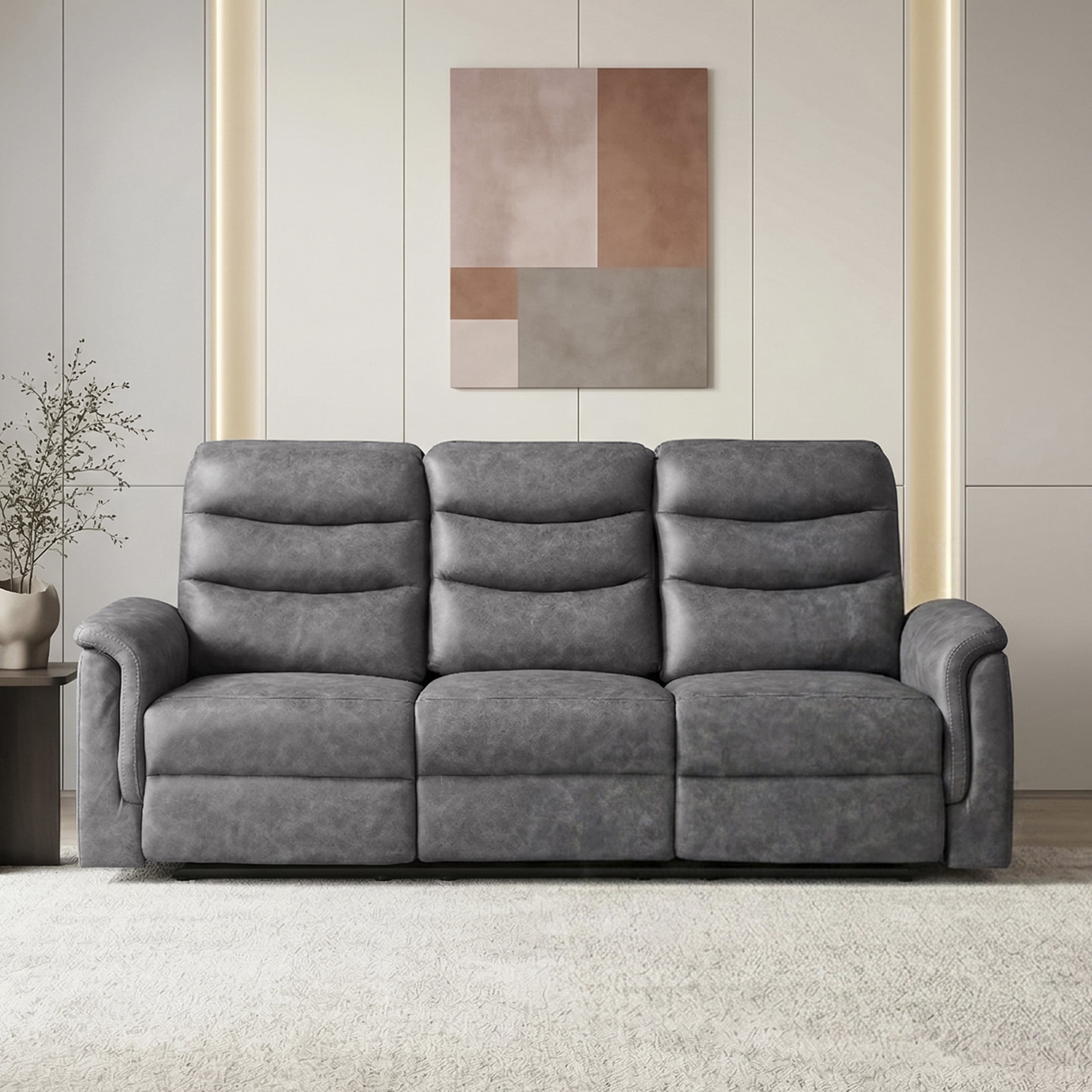 OakvillePark Solstice Microfiber Manual Double Reclining Sofa with Drop-down Cup Holders, Gray