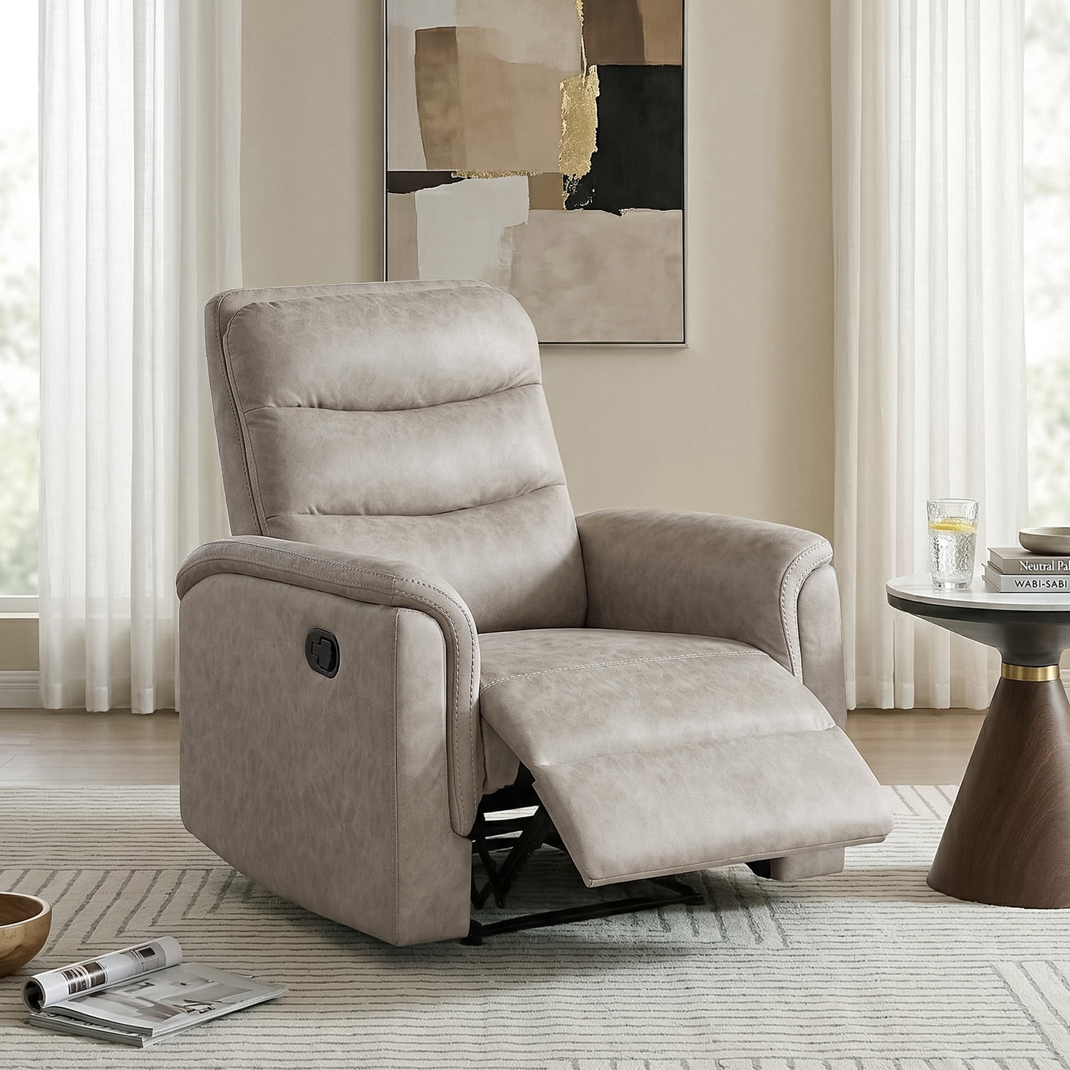 OakvillePark Solstice Microfiber Manual Reclining Chair, Taupe