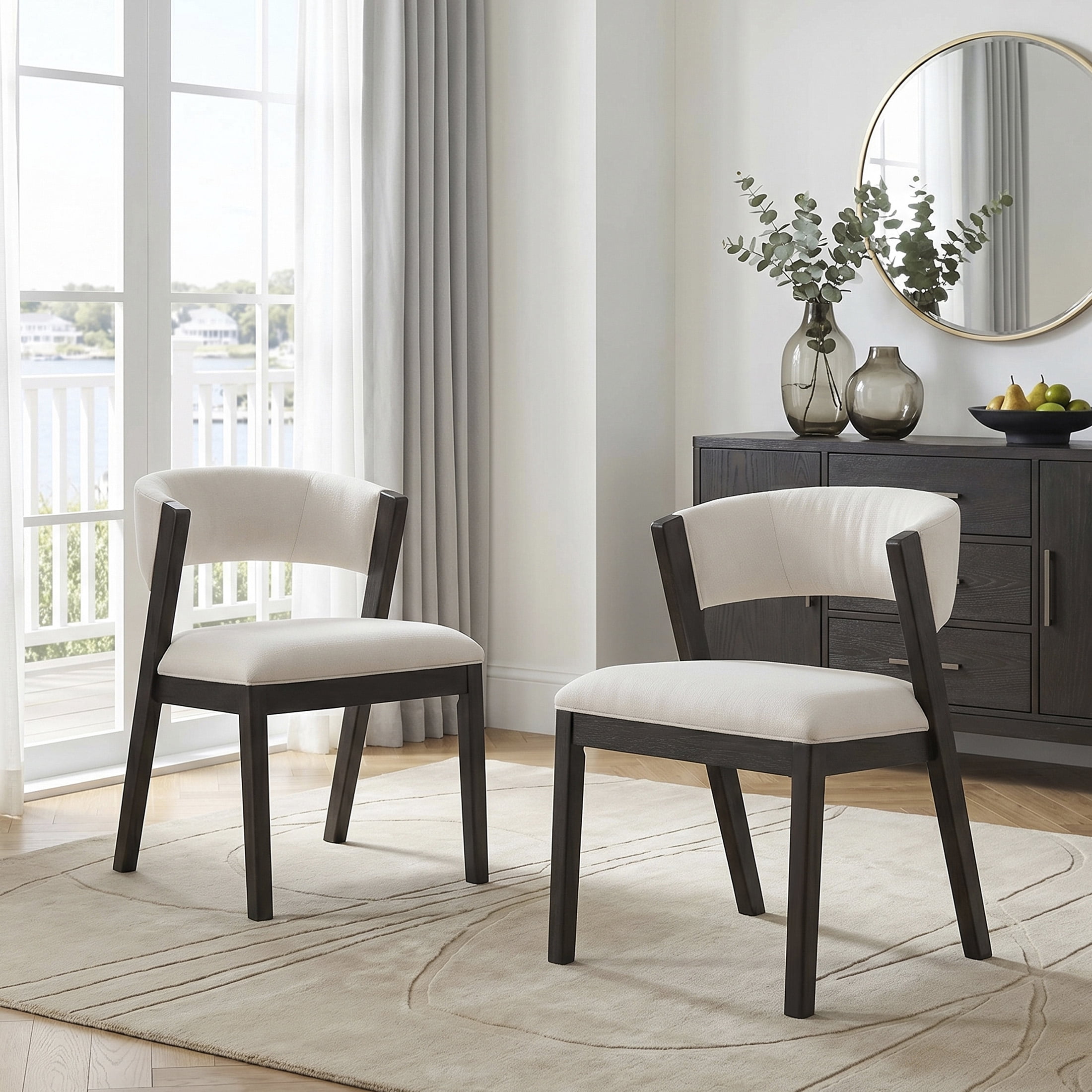 OakvillePark Sora Modern Curved Back Dining Chairs, Beige (Set of 2)