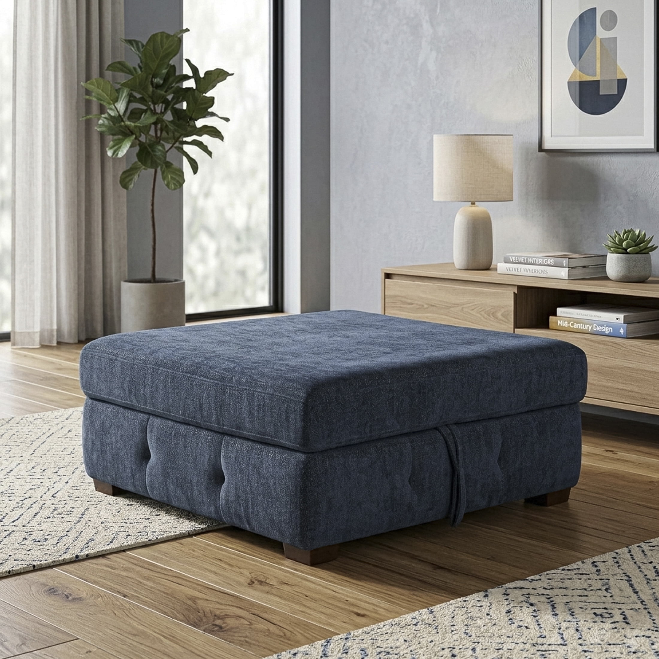 OakvillePark Sund Contemporary Chenille Storage Ottoman, Blue