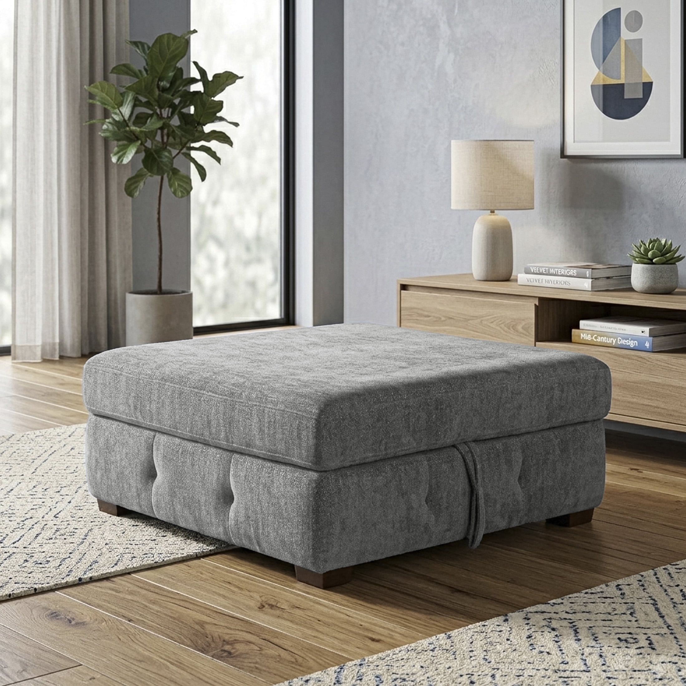 OakvillePark Sund Contemporary Chenille Storage Ottoman, Gray