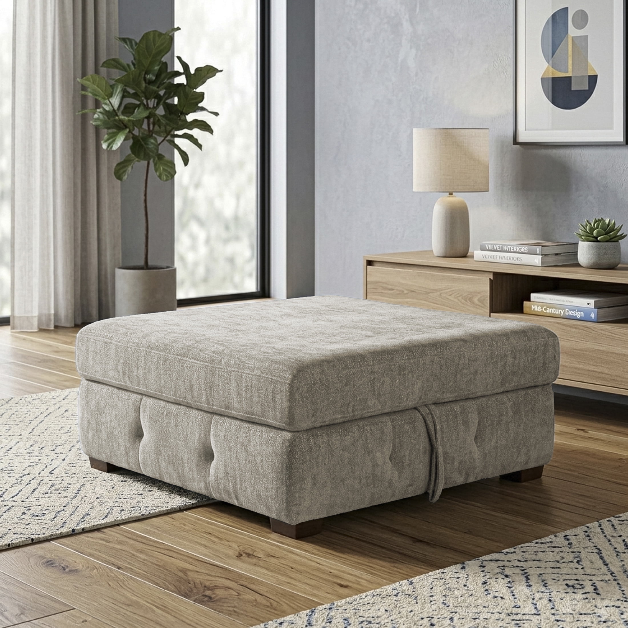 OakvillePark Sund Contemporary Chenille Storage Ottoman, Taupe