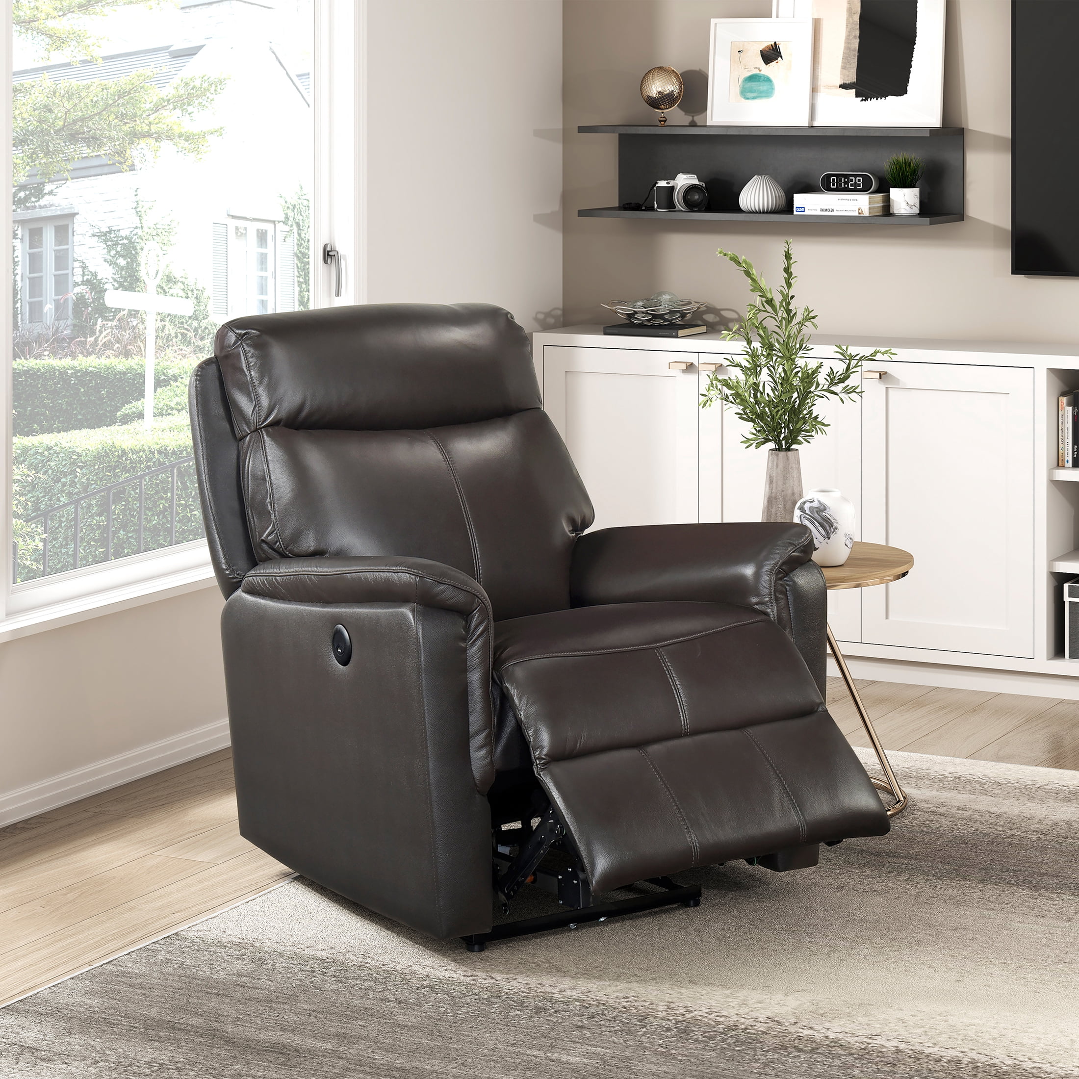 OakvillePark Sylviette Leather Match Power Reclining Chair, Dark Brown