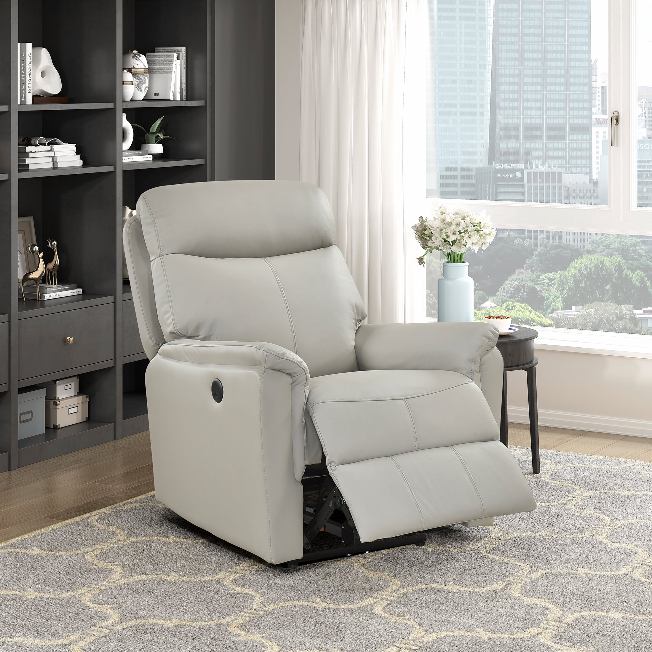 OakvillePark Sylviette Leather Match Power Reclining Chair, Light Gray