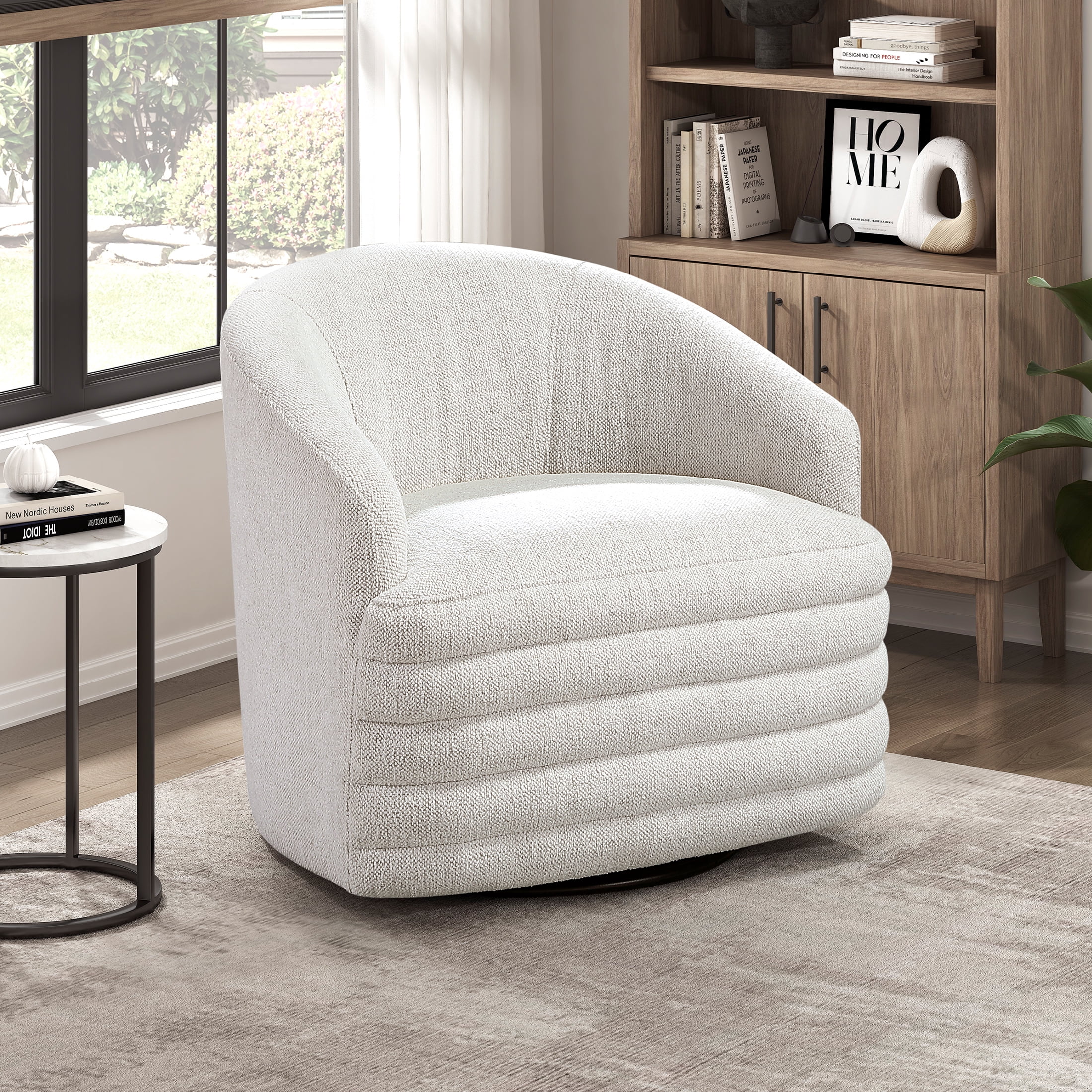 OakvillePark Tavira Chenille Barrel Swivel Chair, Beige