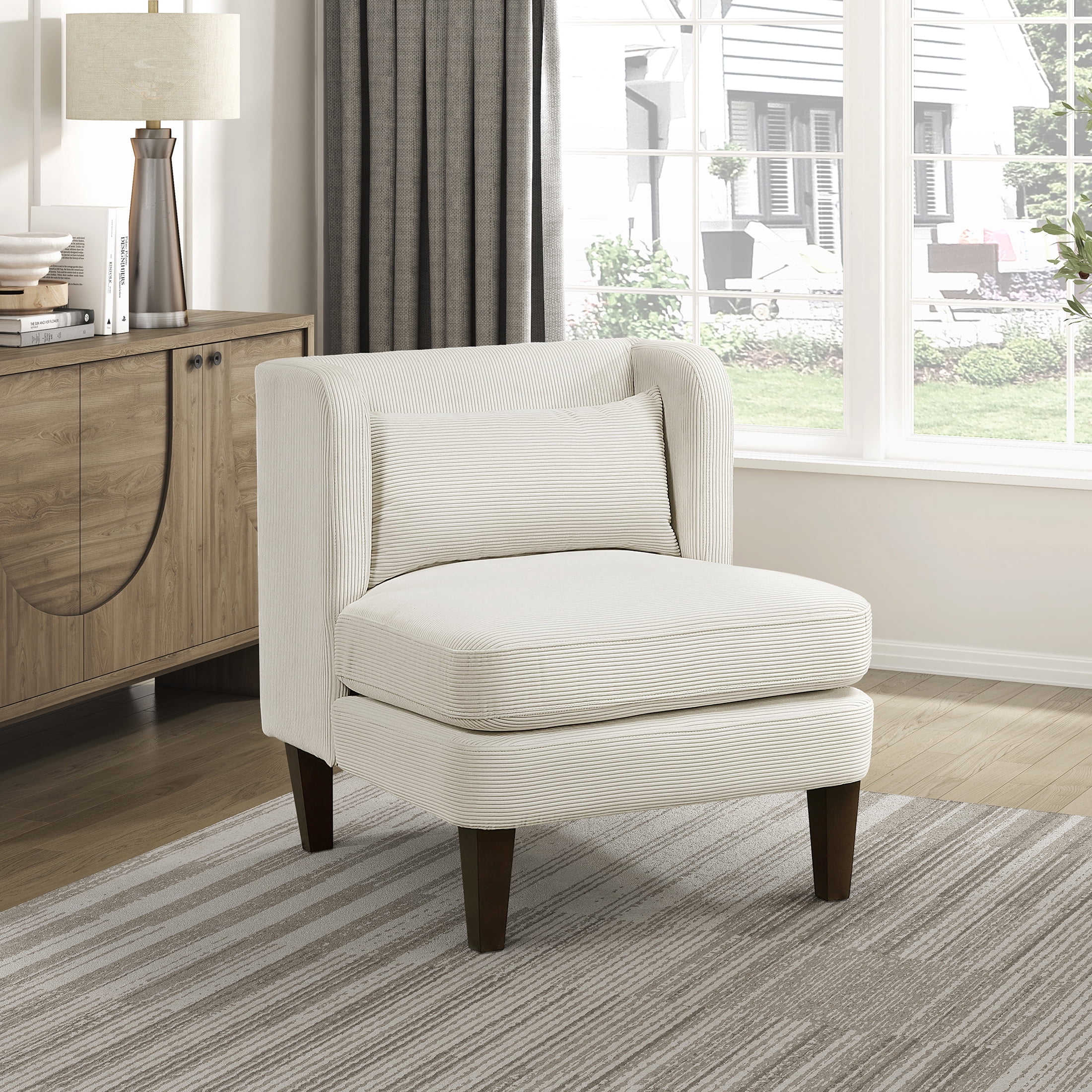 OakvillePark Terncliffe Corduroy Accent Chair with Pillow, Beige