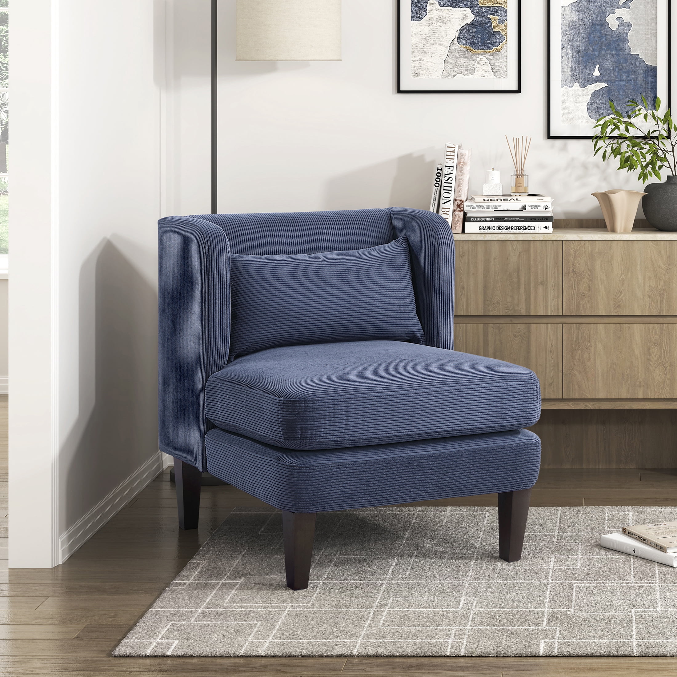 OakvillePark Terncliffe Corduroy Accent Chair with Pillow, Blue