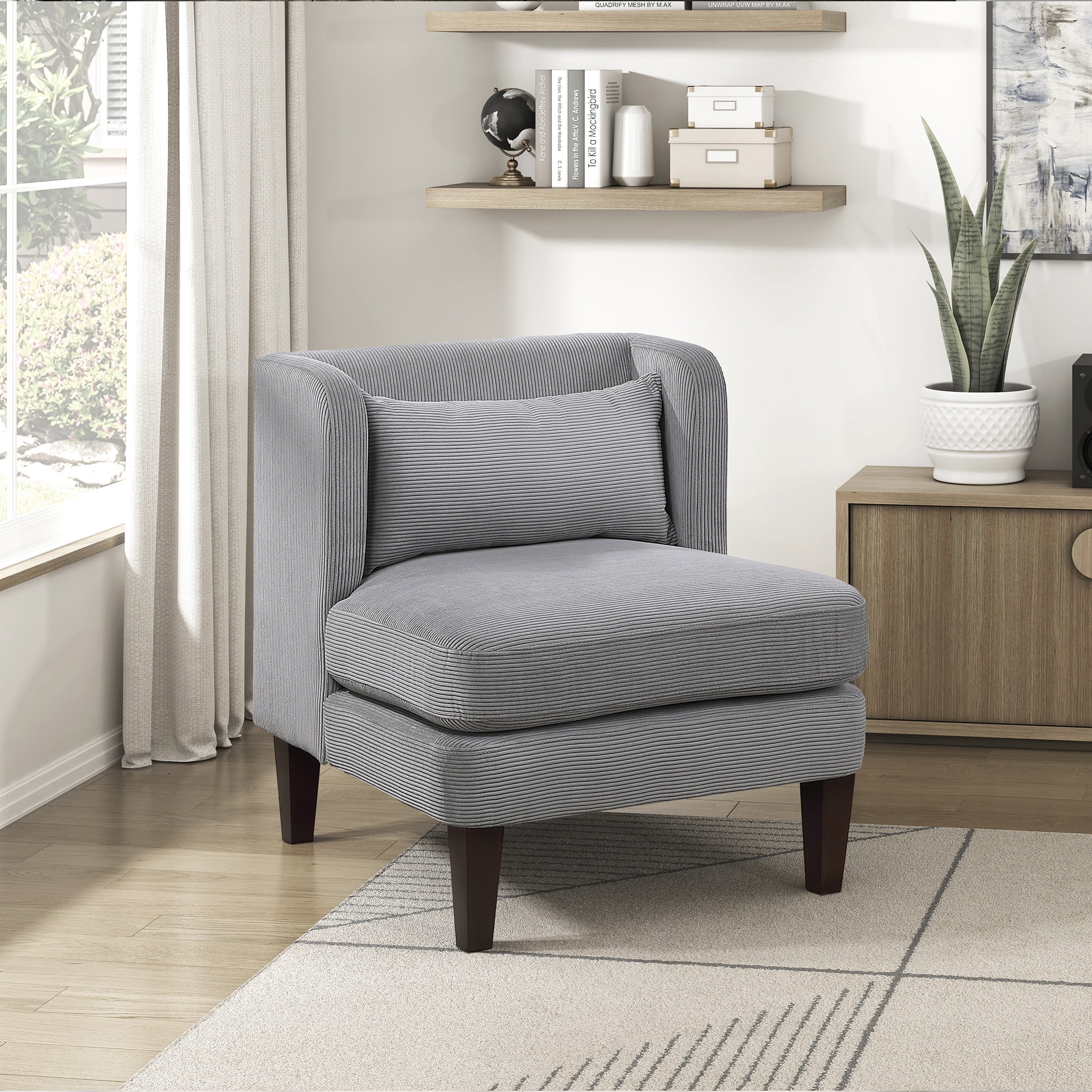 OakvillePark Terncliffe Corduroy Accent Chair with Pillow, Dark Gray